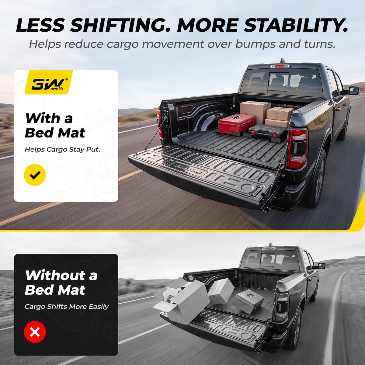 3W Truck Bed Mat Compatible with 2022-2026 Ford Maverick Gas & Hybrid Car Accessories Vehicle Perfectly Flush All Weather Protection TPE Heavy Duty Pickup Car Bed Cargo Mat