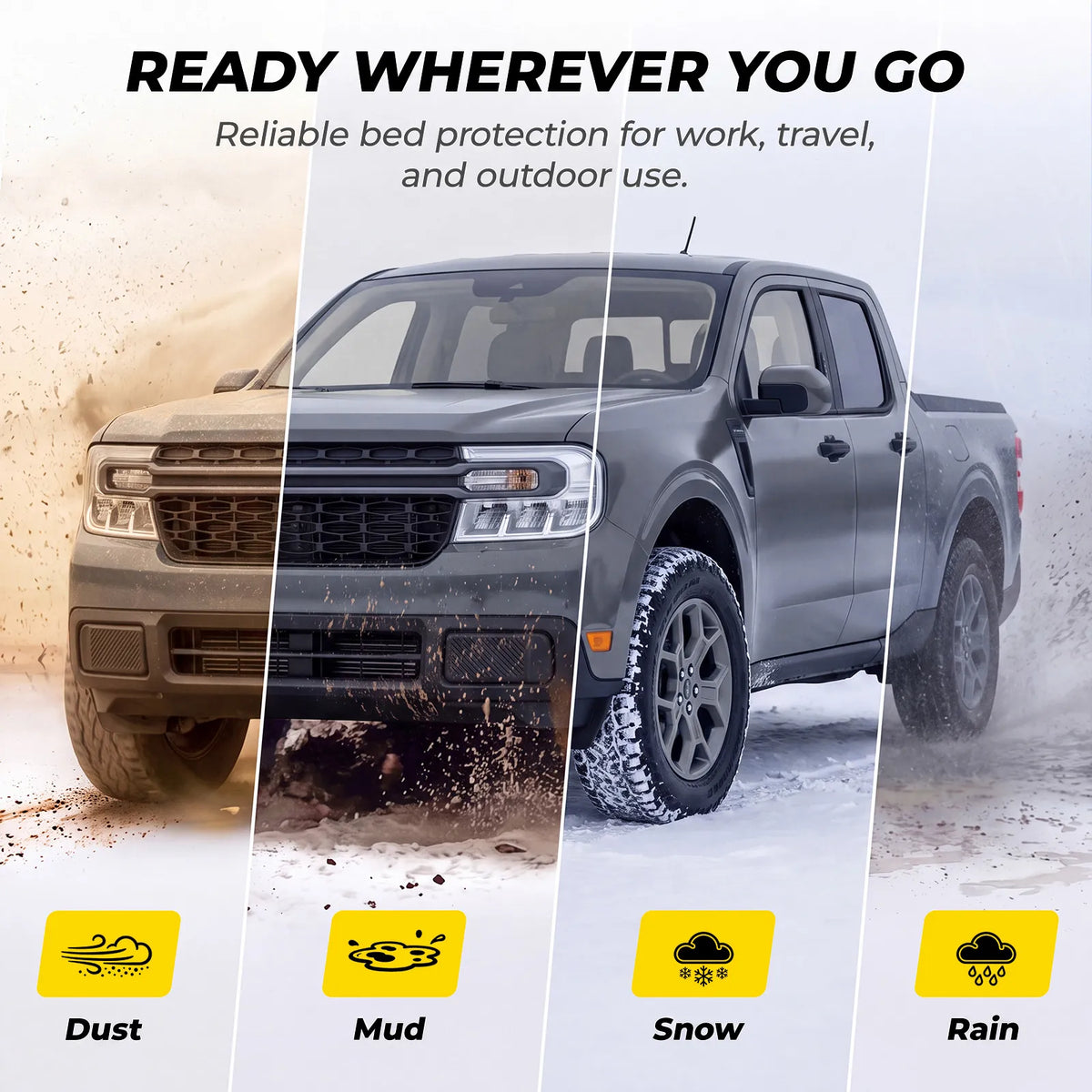 3W Truck Bed Mat Compatible with 2022-2026 Ford Maverick Gas & Hybrid Car Accessories Vehicle Perfectly Flush All Weather Protection TPE Heavy Duty Pickup Car Bed Cargo Mat