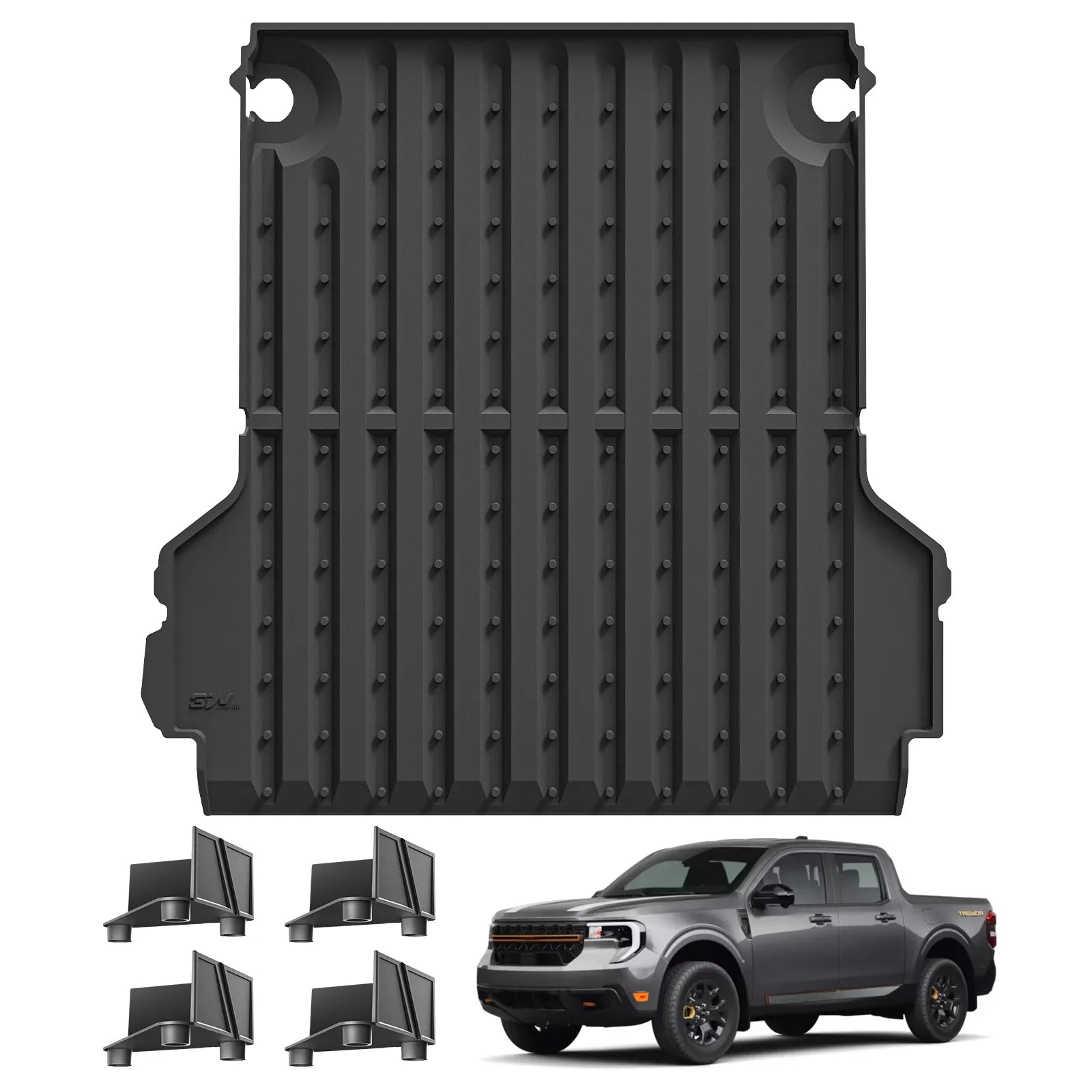 3W Truck Bed Mat Compatible with 2022-2025 Ford Maverick Gas & Hybrid Car Accessories Vehicle Perfectly Flush All Weather Protection TPE Heavy Duty Pickup Car Bed Cargo Mat
