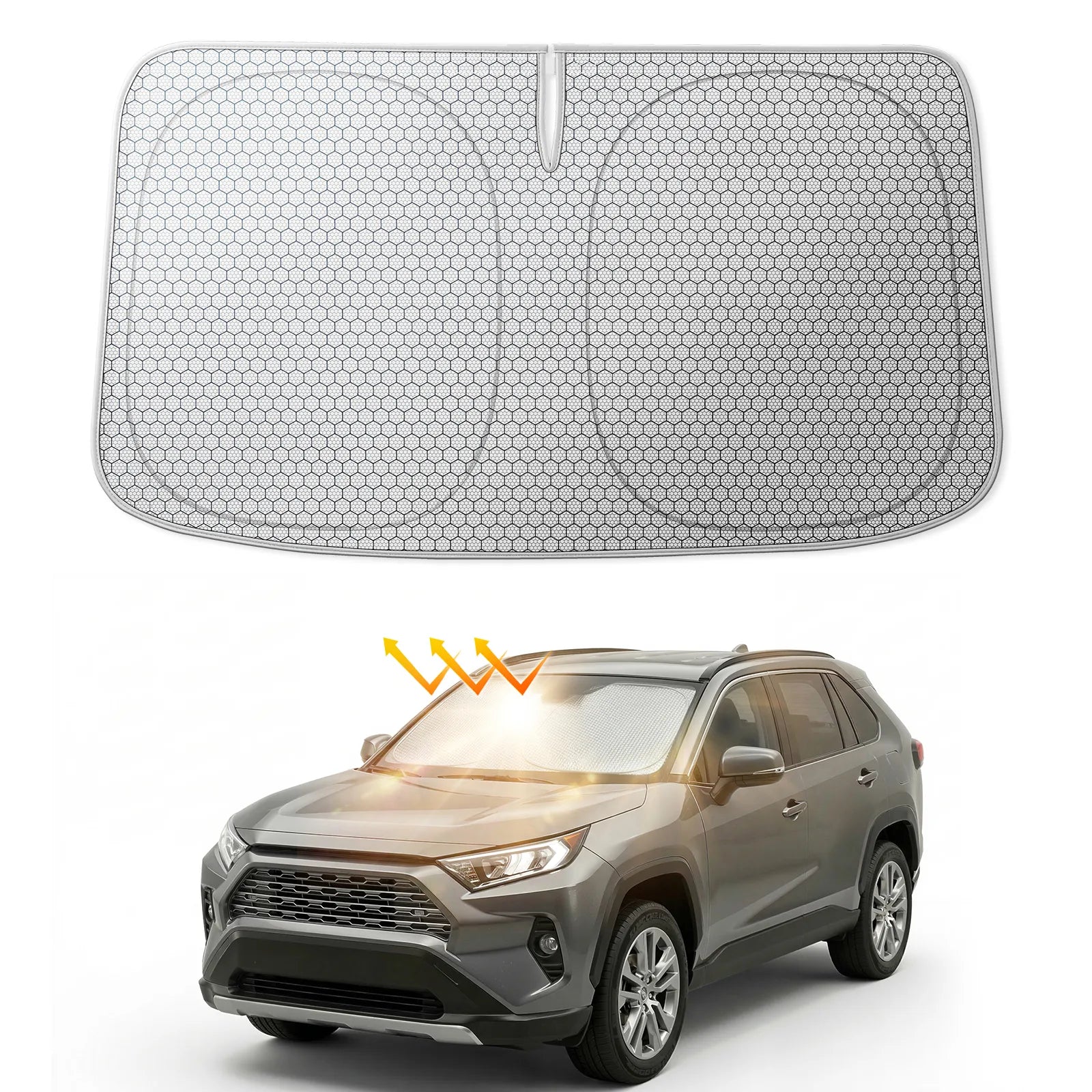 3W Graphene Car Windshield Sun Shade for Toyota RAV4 Tundra/ Chevrolet Blazer Express/ Honda Pilot- Advanced Cooling Tech Foldable Front Window Sunshade, 100% UV Block & Heat Shield Visor Protector(64''L*34''W)