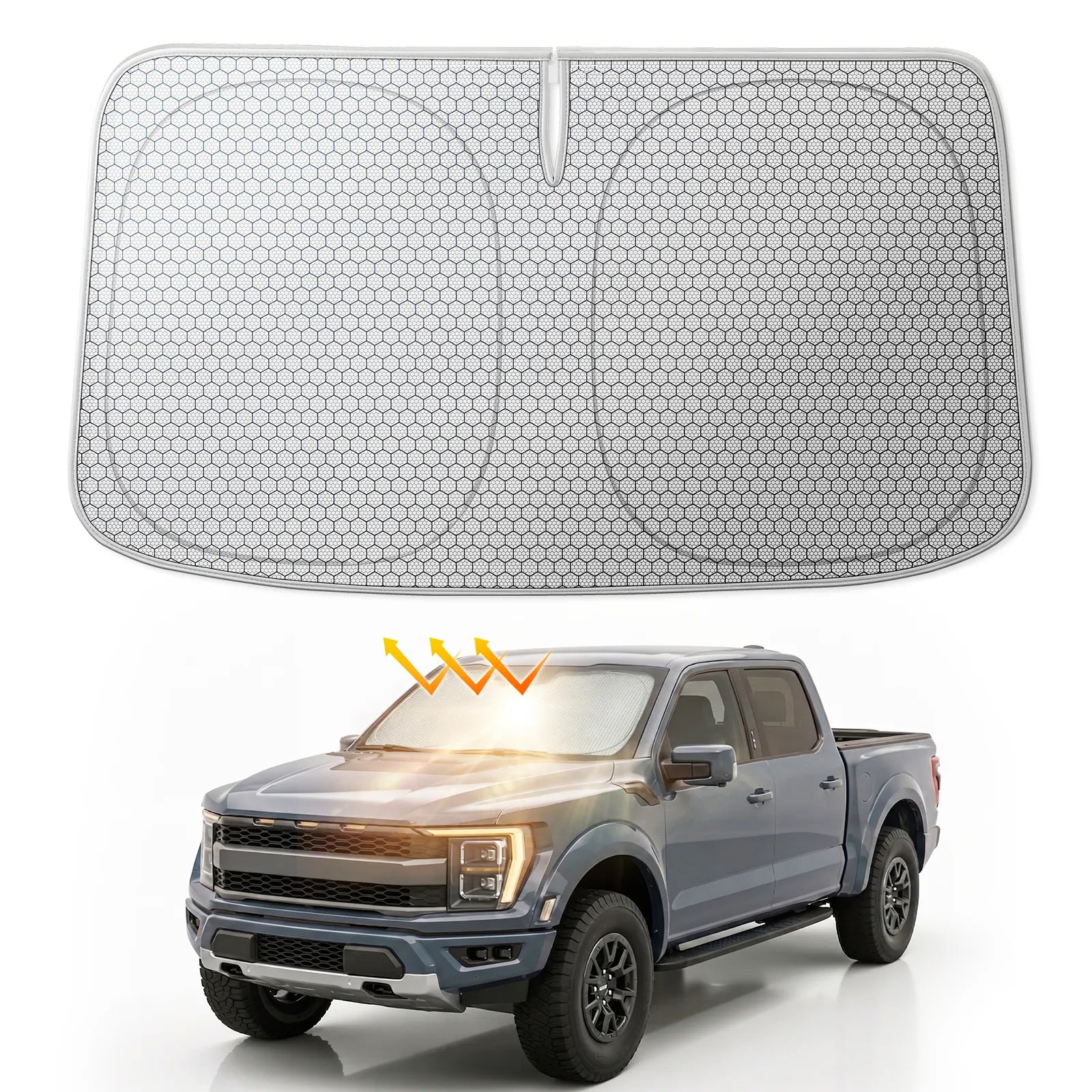 3W Graphene Car Windshield Sun Shade, F-Series F150 Expedition Escape Advanced Heat Dissipation Fabric Car Window Shades, Blocks 99% UV & Infrared Rays(69" L x 35" W)