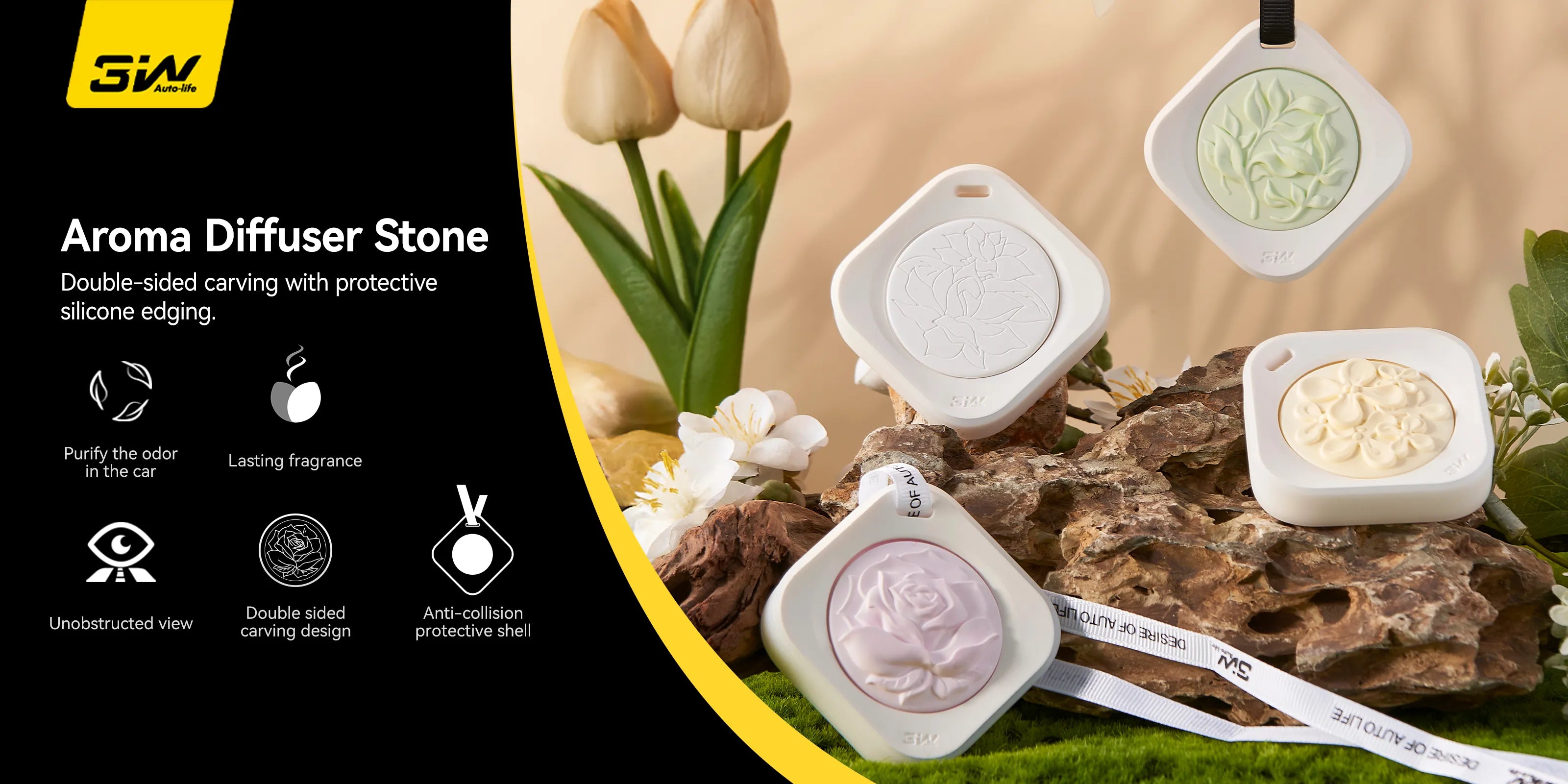 3W Hanging Car Air Freshener Diffuser  with Natural Essential Oils Silicone-protected edges Magnetic closure for easy attachment and removal Long-lasting fragrance