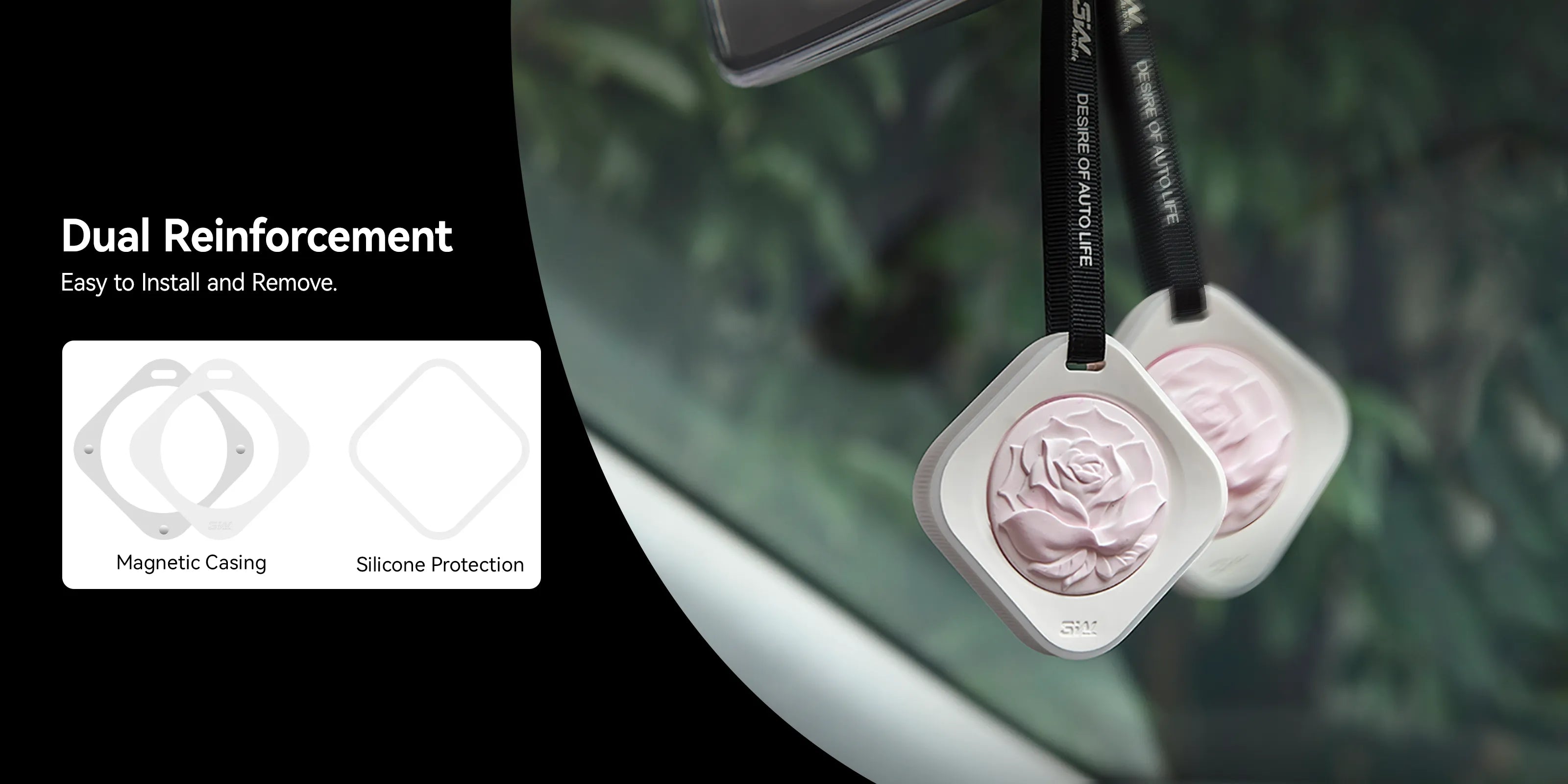 3W Hanging Car Air Freshener Diffuser  with Natural Essential Oils Silicone-protected edges Magnetic closure for easy attachment and removal Long-lasting fragrance
