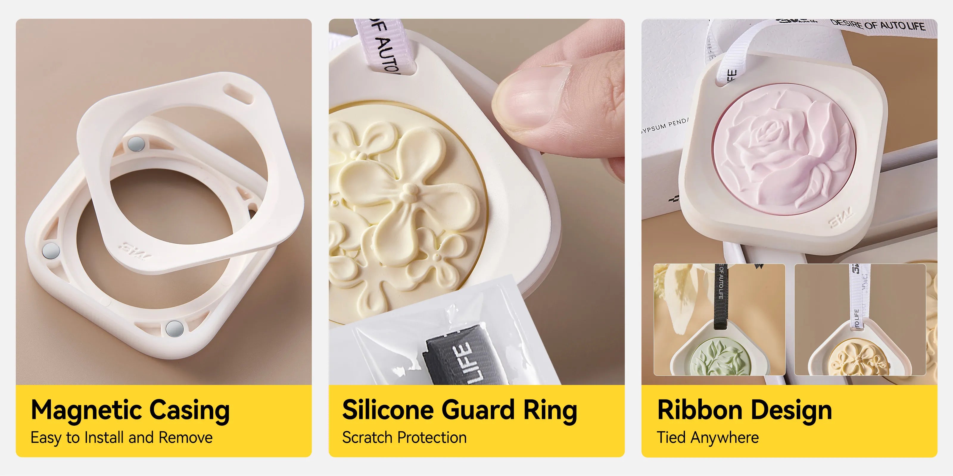 3W Hanging Car Air Freshener Diffuser  with Natural Essential Oils Silicone-protected edges Magnetic closure for easy attachment and removal Long-lasting fragrance