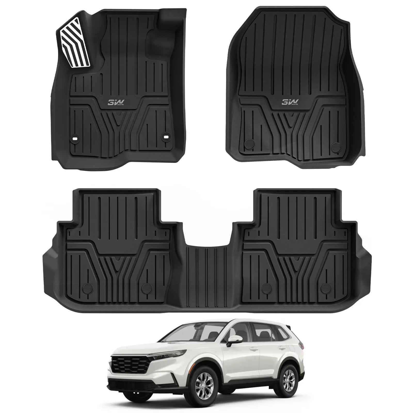 3W Floor Mats Fit for Honda CR-V 2023 2024 2025 2026 (Include Hybrid), All Weather TPE Custom Fit Floor Liner 1st, 2nd Row Car Mats Black Car Accessories