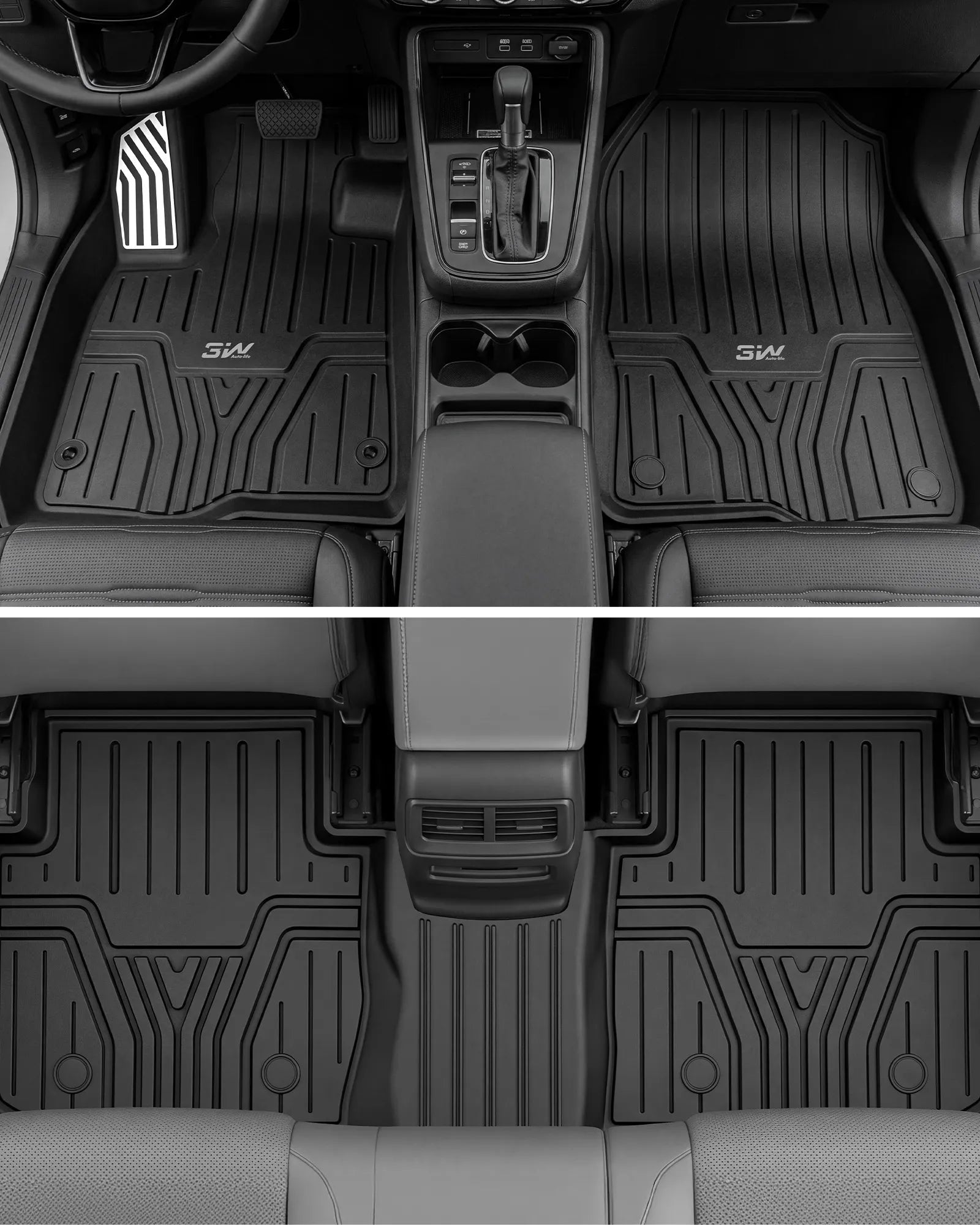 3W Floor Mats & Cargo Liner Fit for Honda CR-V 2023 2024 2025 2026 (Include Hybrid), All Weather TPE Custom Fit Floor Liner 1st, 2nd Row and Trunk (Upper Positon) Full Set Car Mats Black Car Accessories