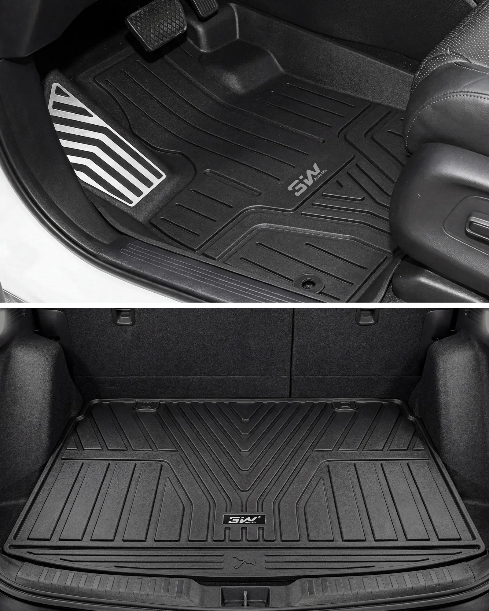 3W Floor Mats & Cargo Liner Fit for Honda CR-V 2023 2024 2025 2026 (Include Hybrid), All Weather TPE Custom Fit Floor Liner 1st, 2nd Row and Trunk (Upper Positon) Full Set Car Mats Black Car Accessories
