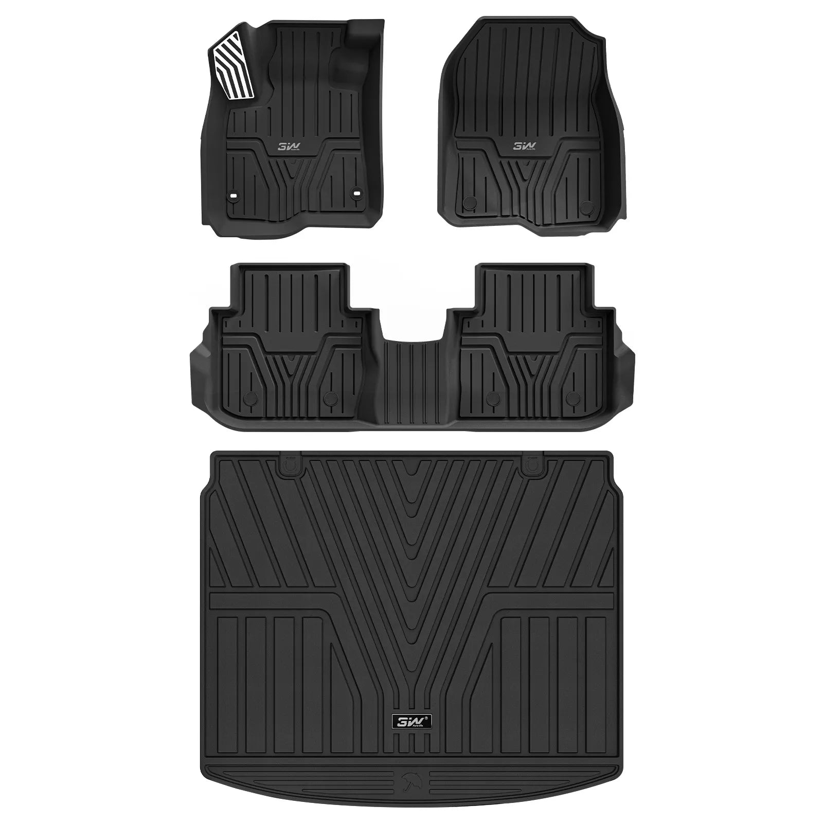3W Floor Mats & Cargo Liner Fit for Honda CR-V 2023 2024 2025 2026 (Include Hybrid), All Weather TPE Custom Fit Floor Liner 1st, 2nd Row and Trunk (Upper Positon) Full Set Car Mats Black Car Accessories