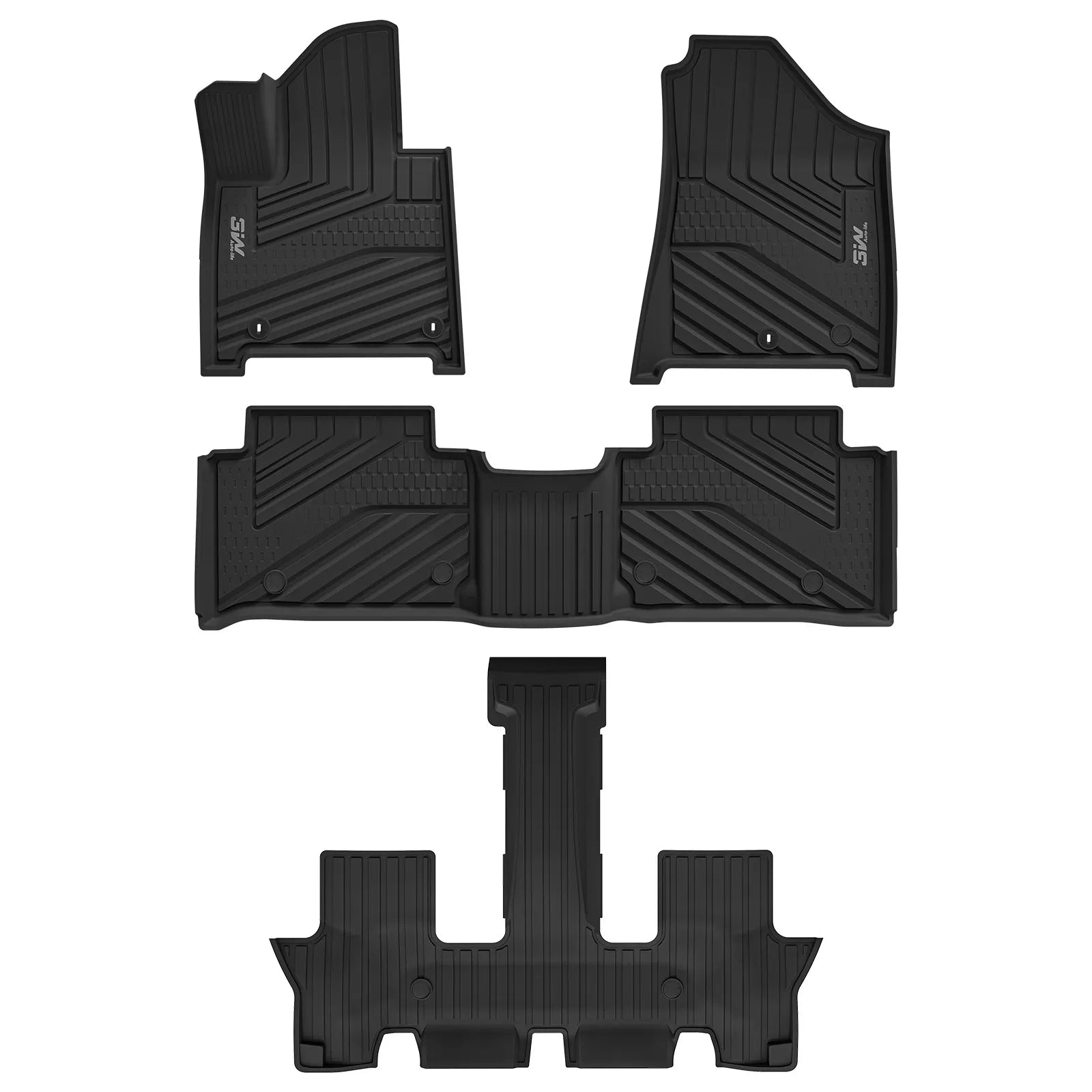 3W Floor Mats Fit for 2024 2025 Hyundai Santa Fe (Not for Hybrid) Only 6 Seats, TPE All Weather Floor Liner Heavy Duty Car Accessories, Anti-Slip 1st & 2nd Rows Floor Liners, Black