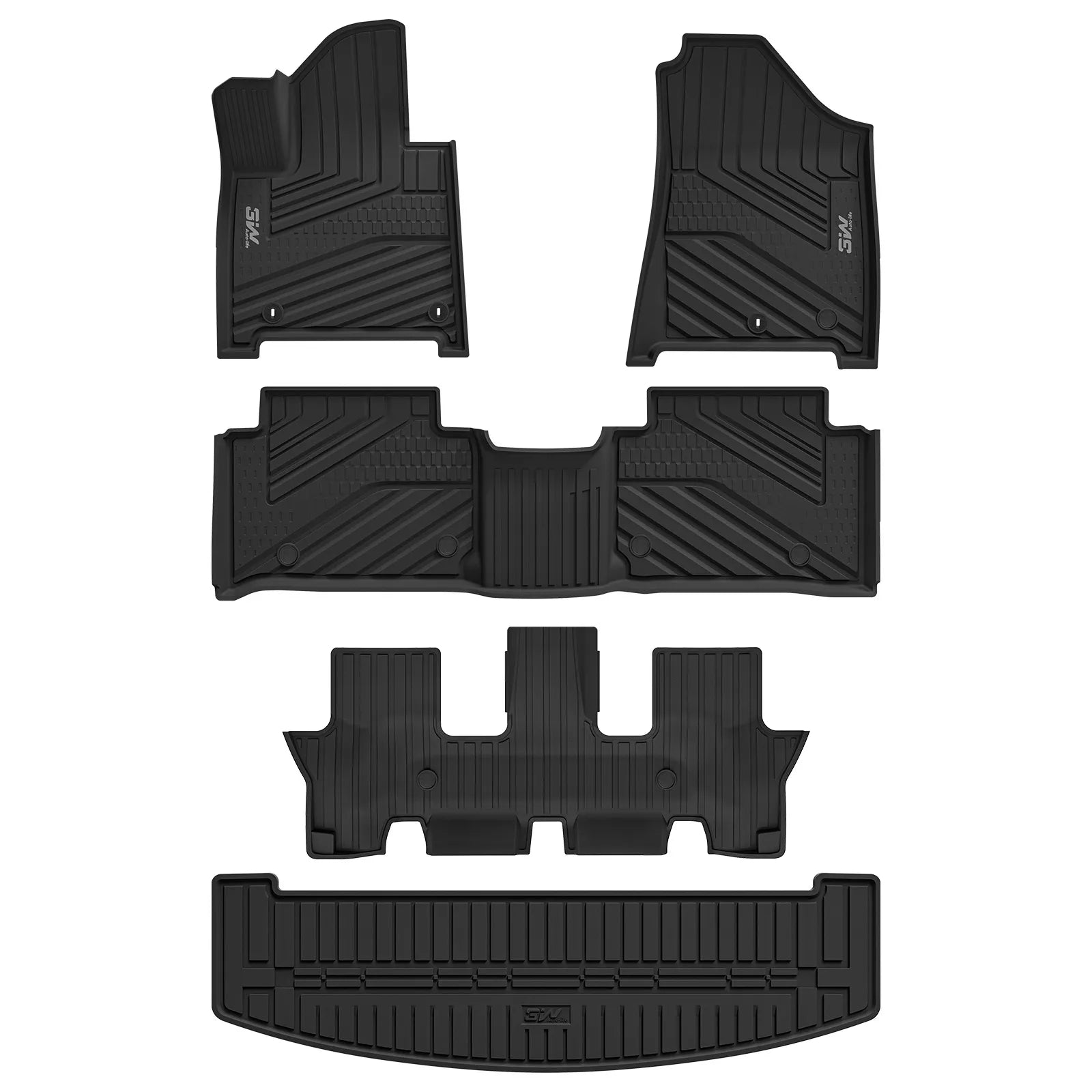 3W Floor Mats & Cargo Liner Fit for 2024 2025 Hyundai Santa Fe (Not for Hybrid) Only 7 Seats, TPE All Weather Floor Liner Heavy Duty Car Accessories, Anti-Slip Full Set Floor Liner,Black