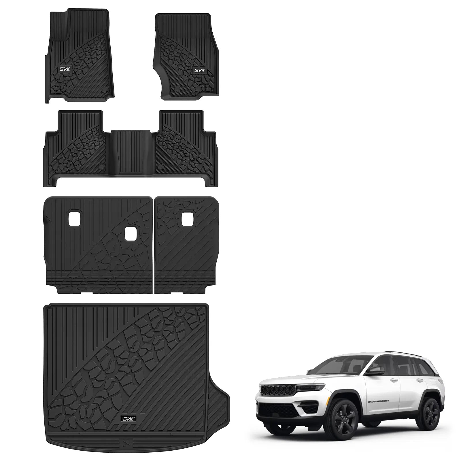3W Floor Mats & Cargo Liner & Seatback Mats Fit for 2022-2025 Jeep Grand Cherokee WL/4xe 5-Seat Only, (NOT for WK2 or L), TPE All Weather Heavy Duty Car Accessories