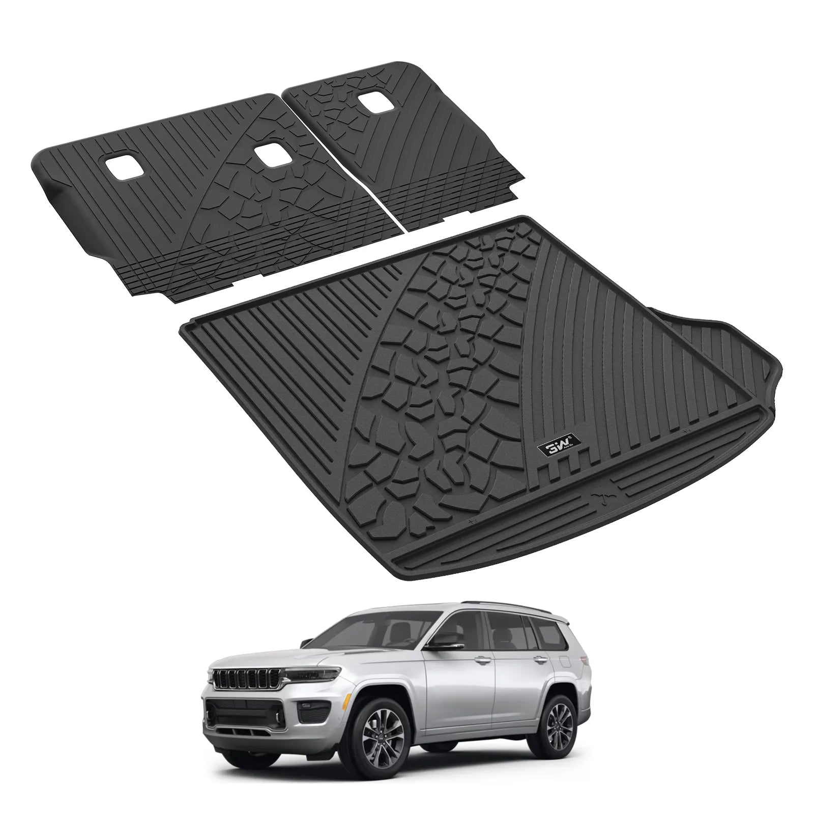 3W Seat Back Protector Cargo Mat for 2022-2025 Jeep Grand Cherokee Accessories, Full Coverage All Weather Trunk Cargo Liner with Backrest Protectors (Include 4xe Not for L or WK), Black