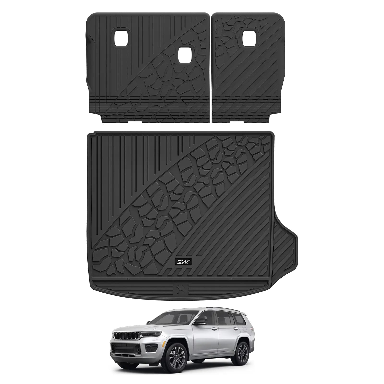3W Seat Back Protector Cargo Mat for 2022-2025 Jeep Grand Cherokee Accessories, Full Coverage All Weather Trunk Cargo Liner with Backrest Protectors (Include 4xe Not for L or WK), Black