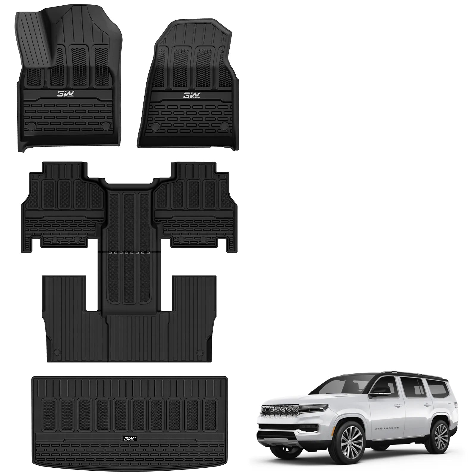 3W Jeep Grand Wagoneer 2022-2024 Custom 7 seat Floor Mat Trunk Mat TPE Material & All-Weather Protection Vehicles & Parts 3Wliners 2022-2024 7-Seat Grand Wagoneer 2022-2024 1st&2nd&3rd Row+Trunk Mat