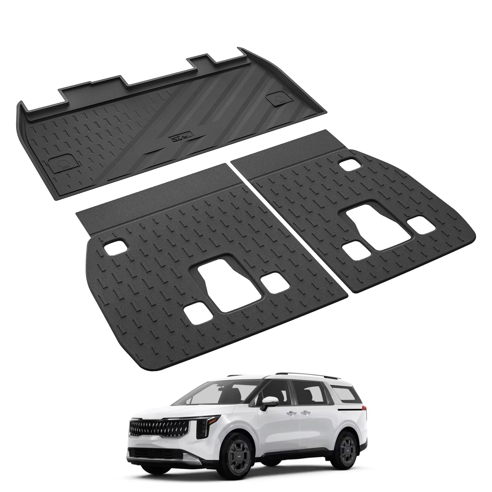 3W Trunk Mat & Seat Back Protector Fit Kia Carnival Hybrid (Only for 8 Seats), All Weather TPE Custom Fit Cargo Liner with Seat Back Protector for Kia Carnival Accessories, Black