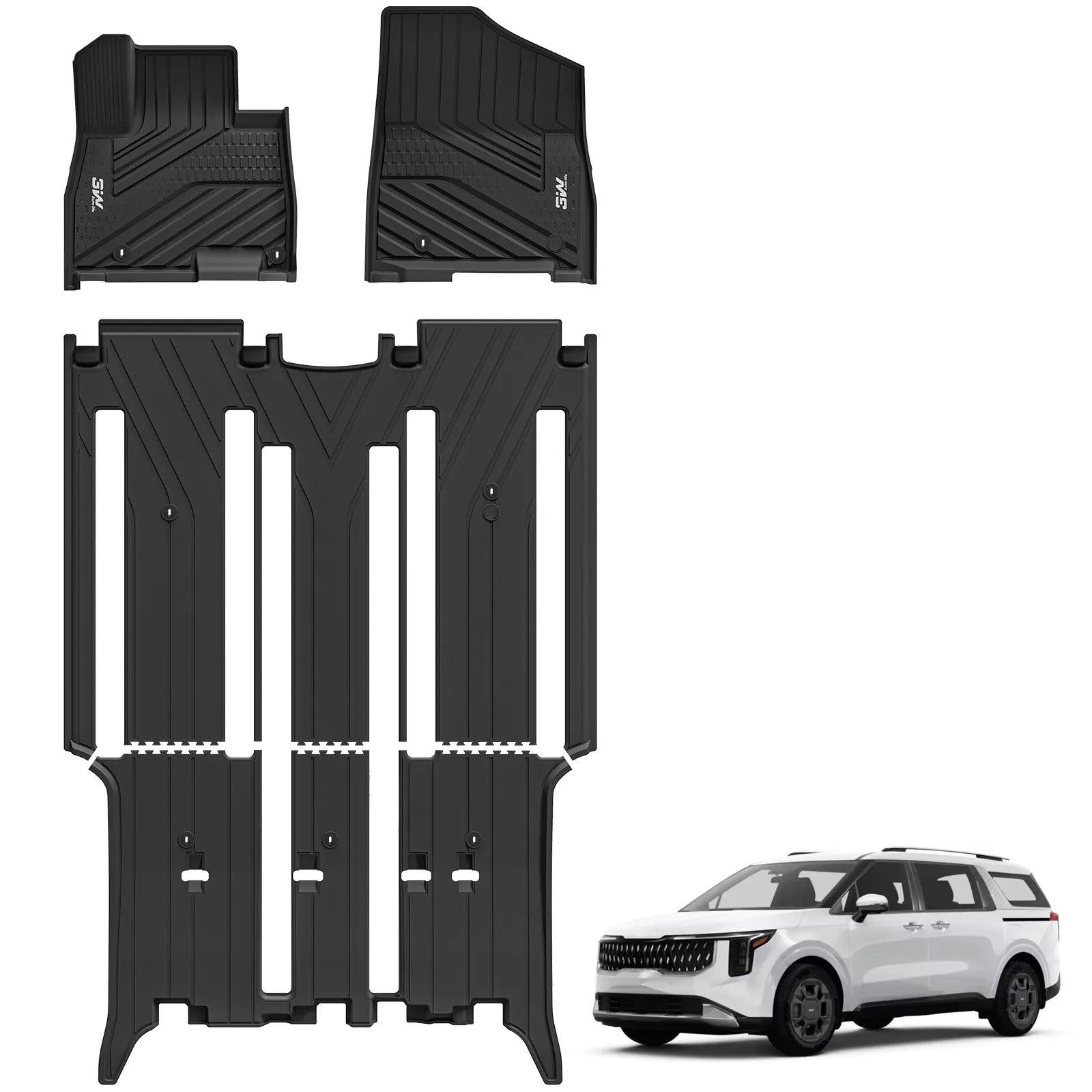 3W Floor Mats for Kia Carnival Hybrid 2025 2026（Only Fit 8 Seats）,Custom Fit All Weather TPE Floor Liner Accessoires, Black