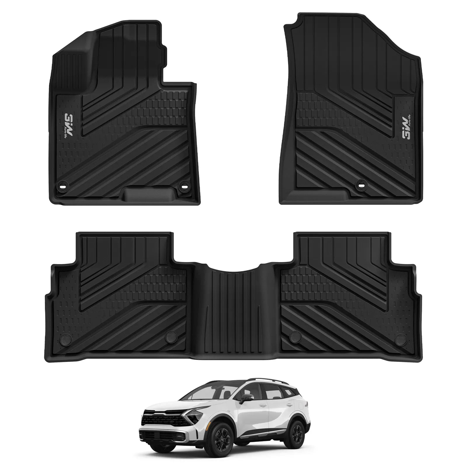 3W Floor Mats Fit Kia Sportage 2023-2025 TPE All Weather Custom Fit Floor Liner for Kia Sportage 1st and 2nd Row Full Set Car Mats, Black