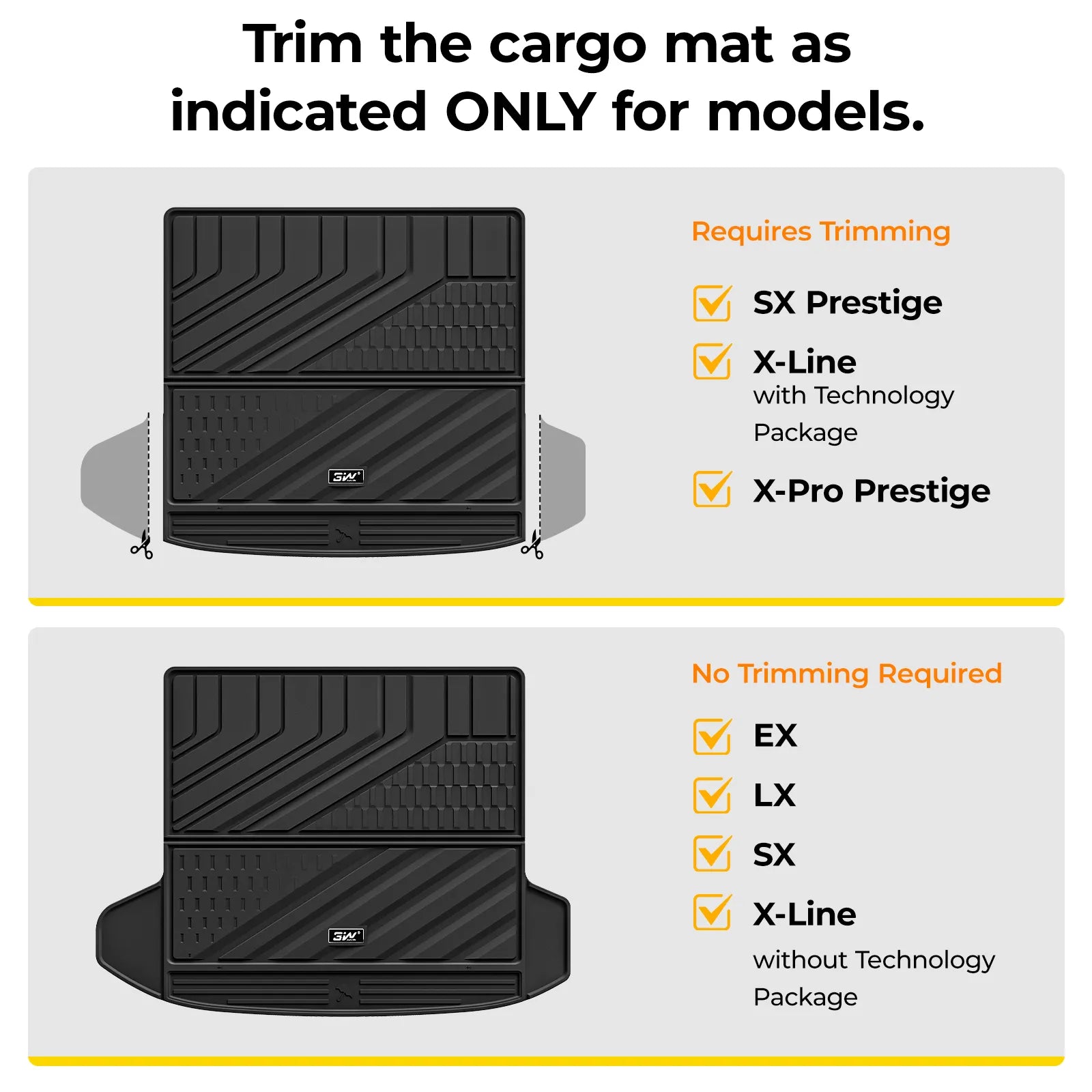 3W Cargo Liner (with Subwoofer) Fit Kia Sportage (Not Fit Hybrid or PHEV) 2023-2025 2026 TPE All Weather Custom Fit Floor Liner for Kia Sportage Full Set Car Mats, Black