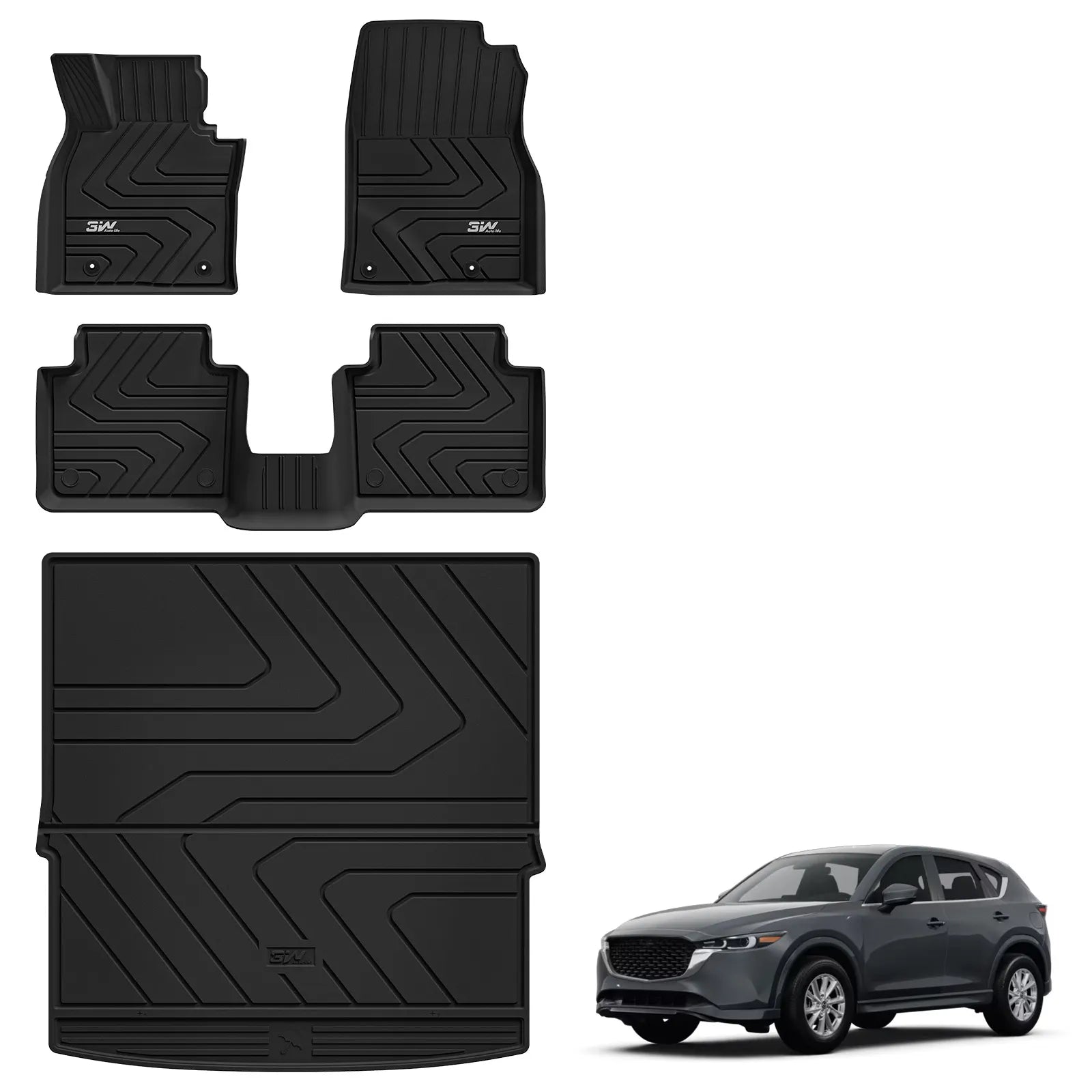 3W Floor Mats & Cargo Liner Fit Mazda CX-50 2023 2024 2025 (Not for Hybrid), TPE All Weather Liners Full Set Mazda CX 50 Accessories All Season Guard Odorless Anti-Slip Black