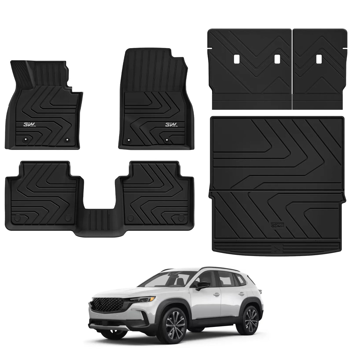 3W Floor Mats & Cargo Liner Fit Mazda CX-50 2023 2024 2025 (Not for Hybrid), TPE All Weather Liners Full Set Mazda CX 50 Accessories All Season Guard Odorless Anti-Slip Black