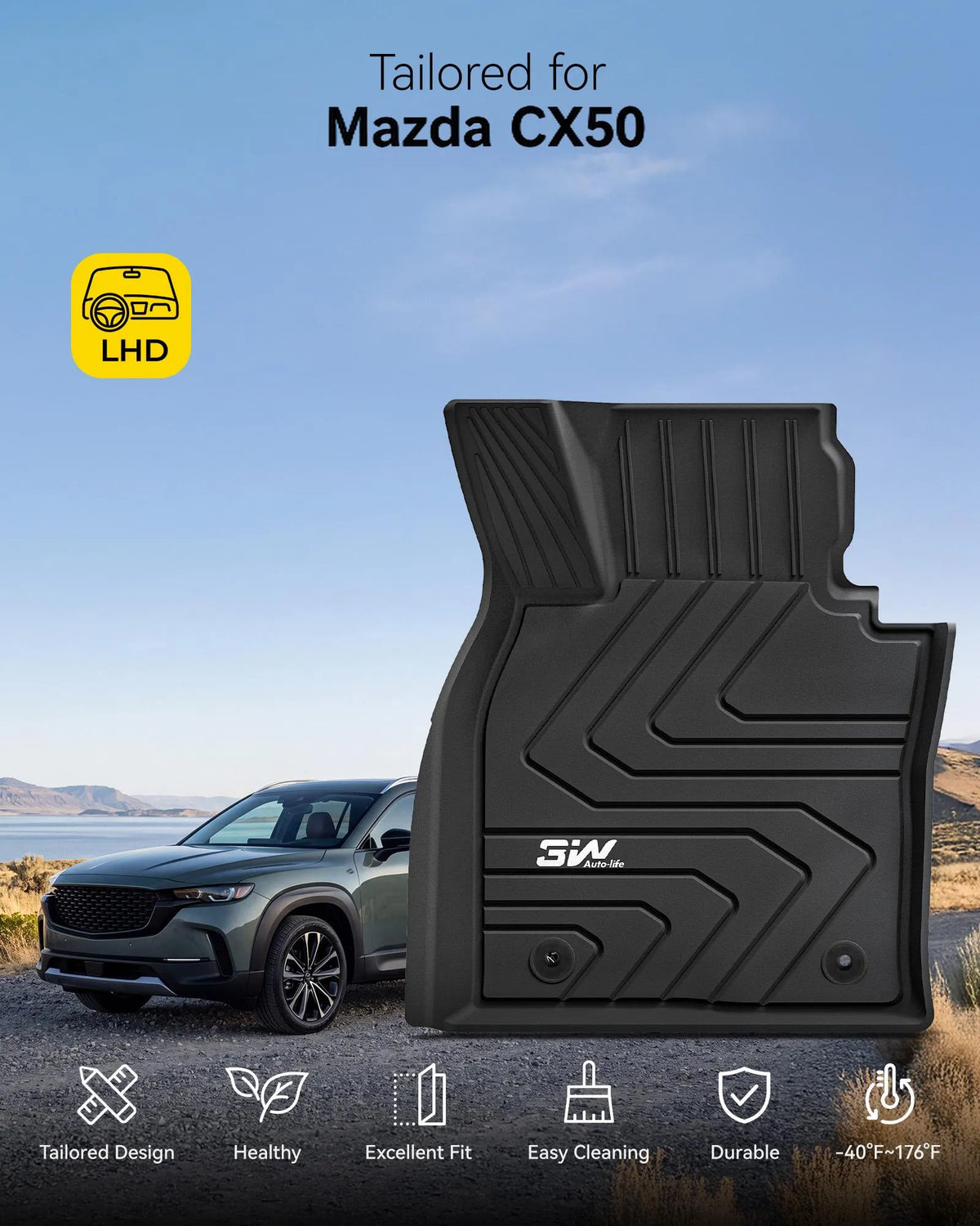 3W Floor Mats & Cargo Liner Fit Mazda CX-50 2023 2024 2025 (Not for Hybrid), TPE All Weather Liners Full Set Mazda CX 50 Accessories All Season Guard Odorless Anti-Slip Black