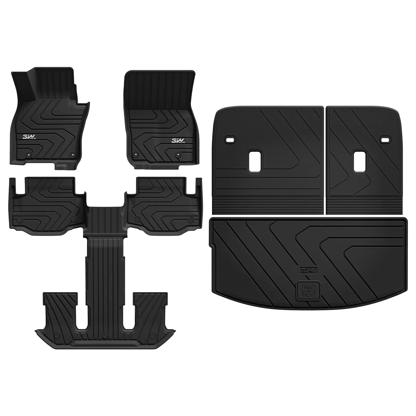 3W Floor Mats & Backrest Mats & Cargo Mats for Mazda CX-90/CX-90 PHEV 2026 2025 2024 7 Seats with 2nd Row Bucket Seats, All Weather TPE Custom Fit Floor Liners for CX-90/CX-90 PHEV Accessories