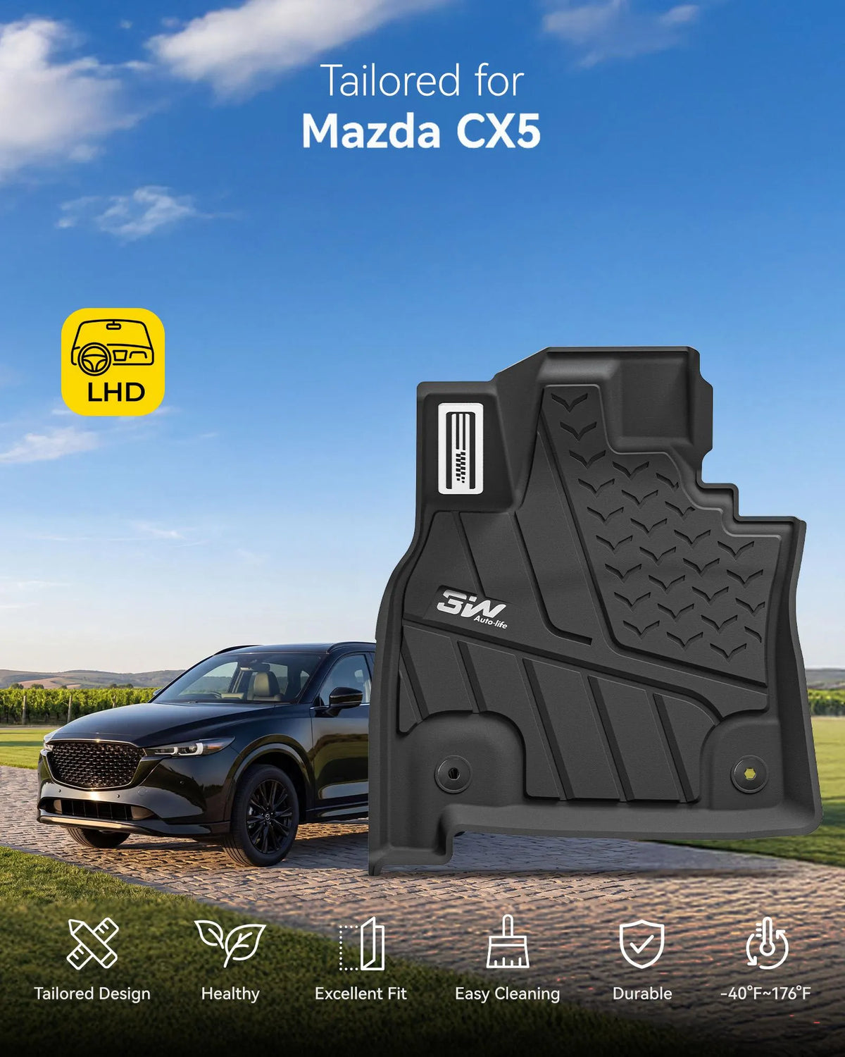 3W  2026-2027 Mazda CX-5 Floor Mats & Cargo Mat & Backrest Mats Thorex™ All-Weather Protection (Gasoline Only)