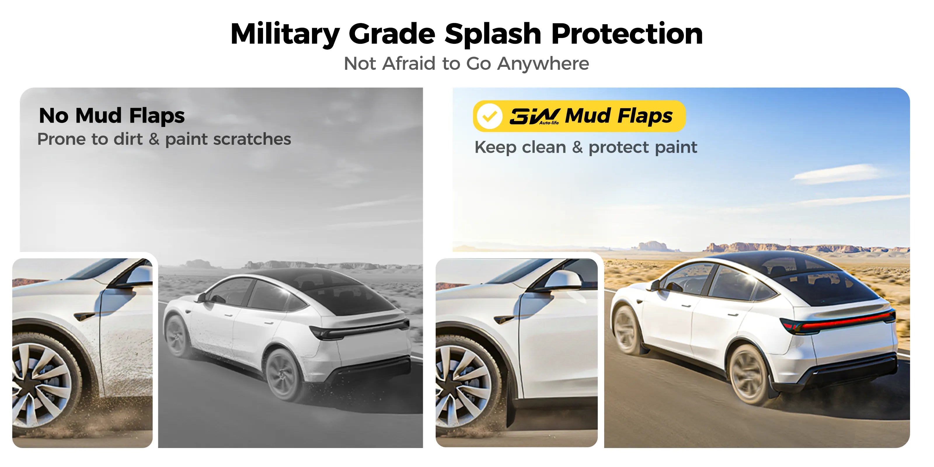  3W Mud Flaps For  Tesla Model Y Juniper 2025-2026 Protect Paint No Drilling Required OEM-Fit & Flexible  Effortlessly Rinses Clean 