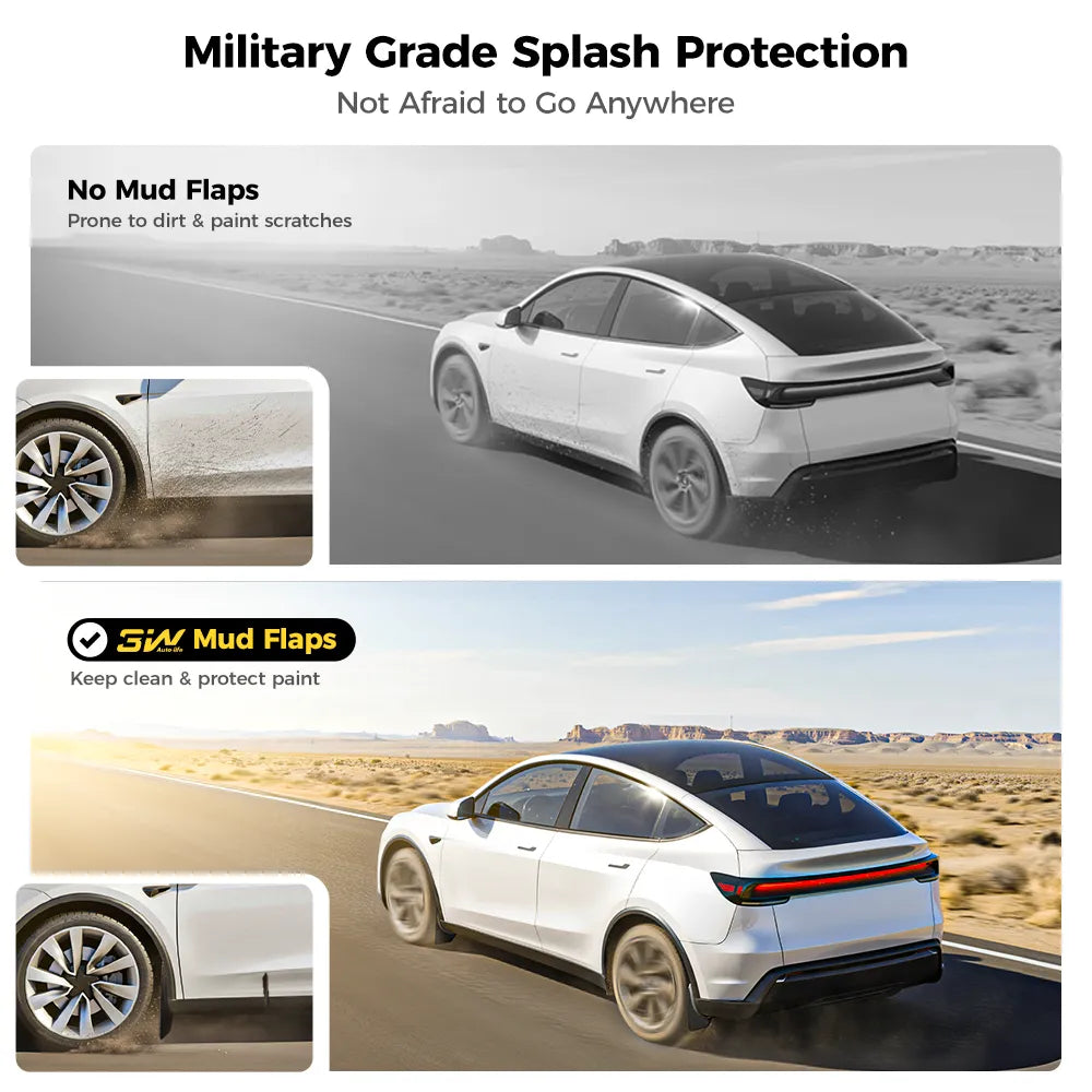  3W Mud Flaps For  Tesla Model Y Juniper 2025-2026 Protect Paint No Drilling Required OEM-Fit & Flexible  Effortlessly Rinses Clean 