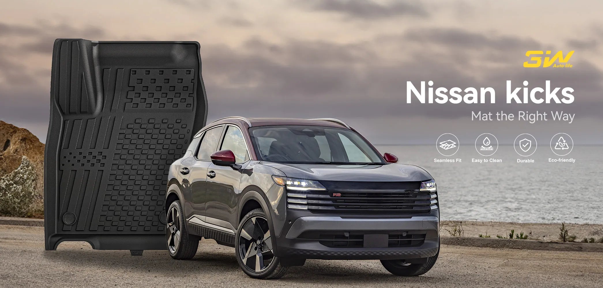 3W Floor Mats Fit for Nissan Kicks 2025 2026 (Not Fit Play Version) TPE All Weather Floor Liner, 1st and 2nd Row Car Mats 