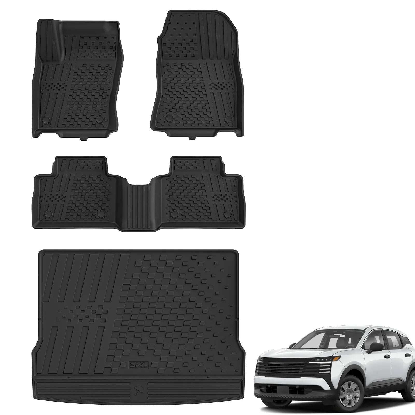 3W Floor Mats Fit for Nissan Kicks 2025 2026 (Not Fit Play Version) TPE All Weather Floor Liner, 1st and 2nd Row Car Mats Tunk Mats Full Protcetion