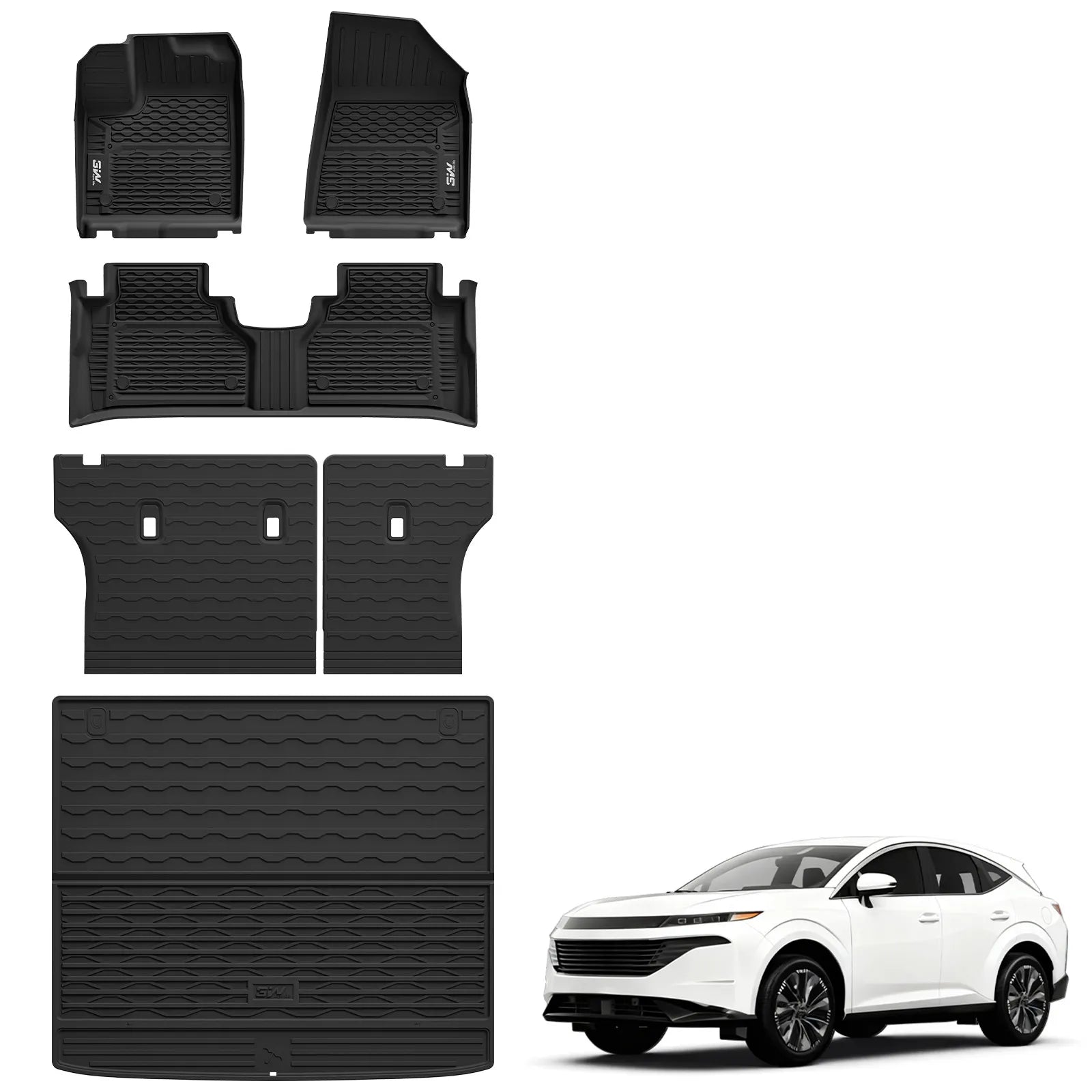 3W Floor Mats & Cargo Liner & Seat Back Protector Fit for Nissan Murano 2025, Custom Fit All Weather Protection TPE Car Mats for Nissan Murano 2025, Odorless Anti-Slip Full Set Mats Black
