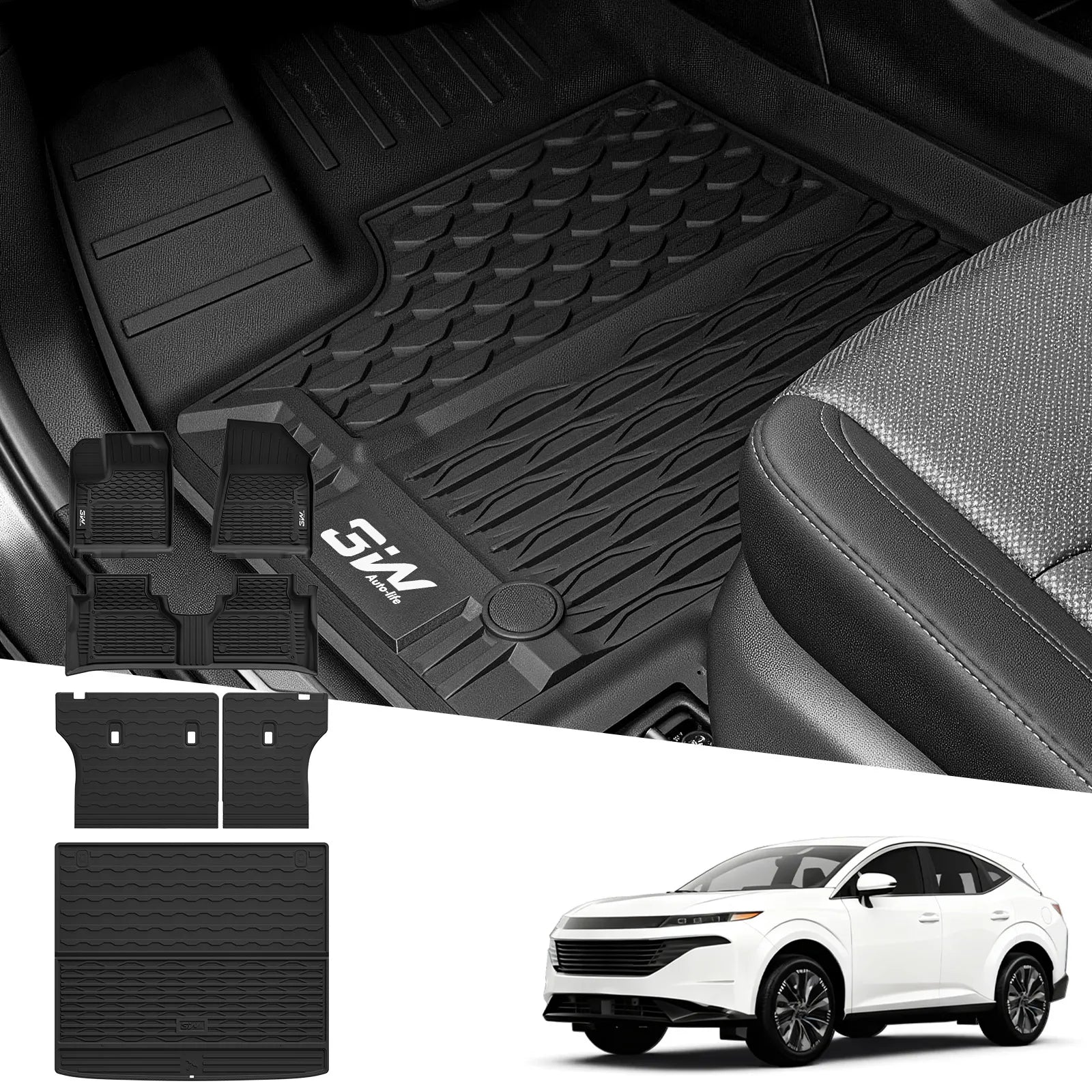3W Floor Mats & Cargo Liner & Seat Back Protector Fit for Nissan Murano 2025, Custom Fit All Weather Protection TPE Car Mats for Nissan Murano 2025, Odorless Anti-Slip Full Set Mats Black
