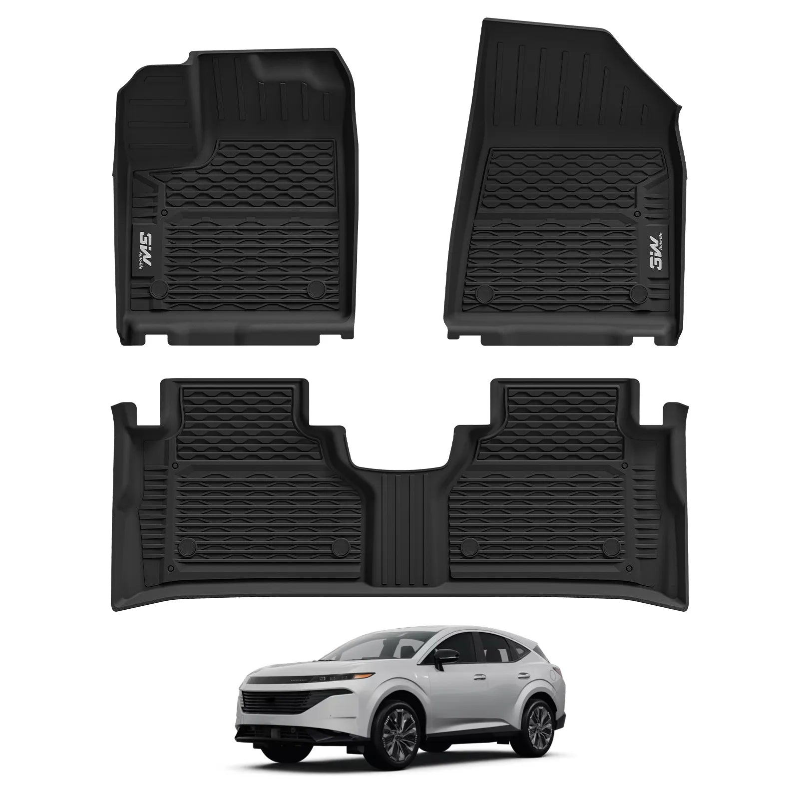 3W Floor Mats for Nissan Murano 2025, Custom Fit All Weather TPE Protection Floor Liners for Murano, Heavy Duty Automotive 1st & 2nd Row Car Mats, Black