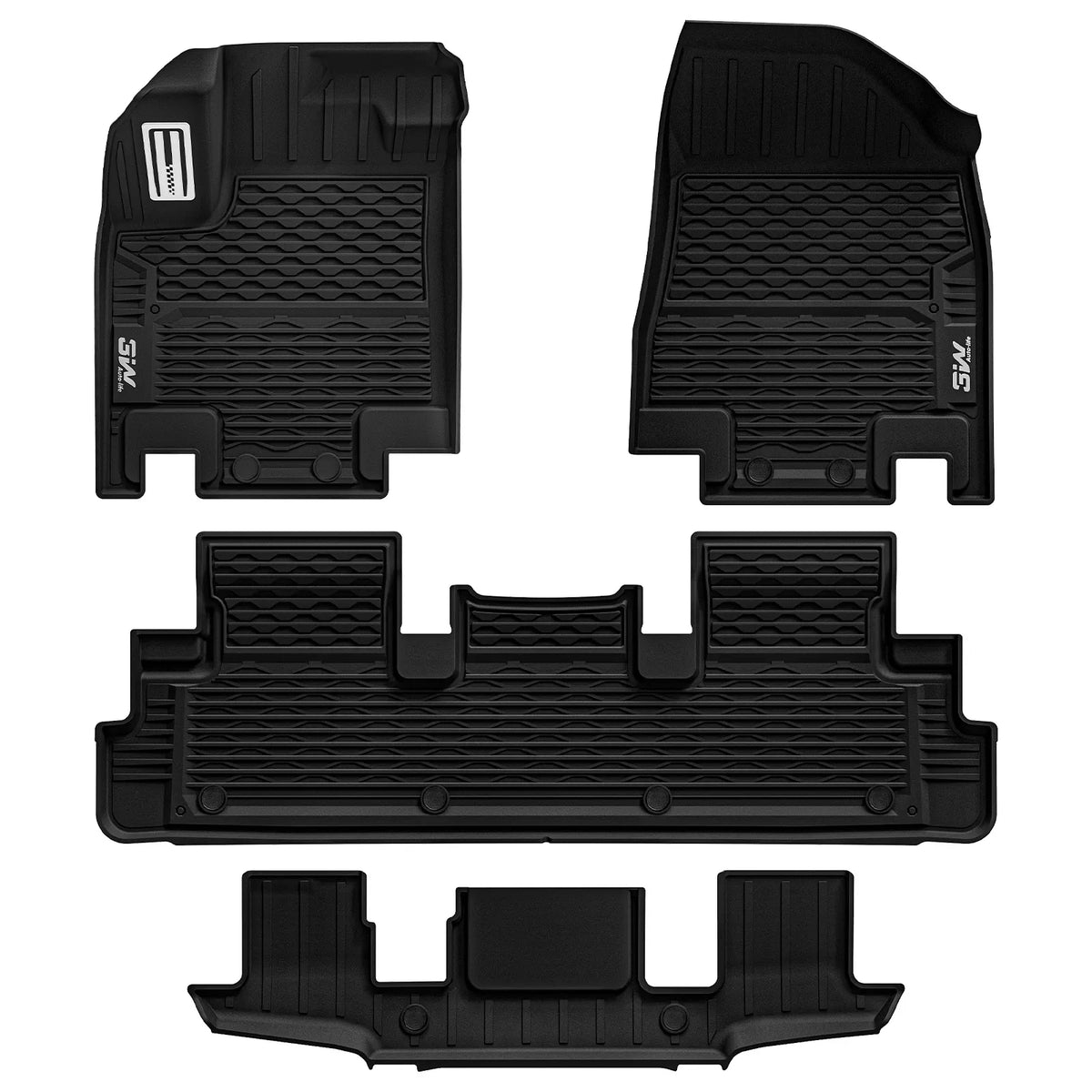 3W Floor Mats & Cargo Liner & Back Seat Cover Custom Fit for Nissan Pathfinder 2022 2023 2024 2025 (Only fit 7 Passenger Models), TPE All Weather Custom Fit Nissan Pathfinder Full Set,Black