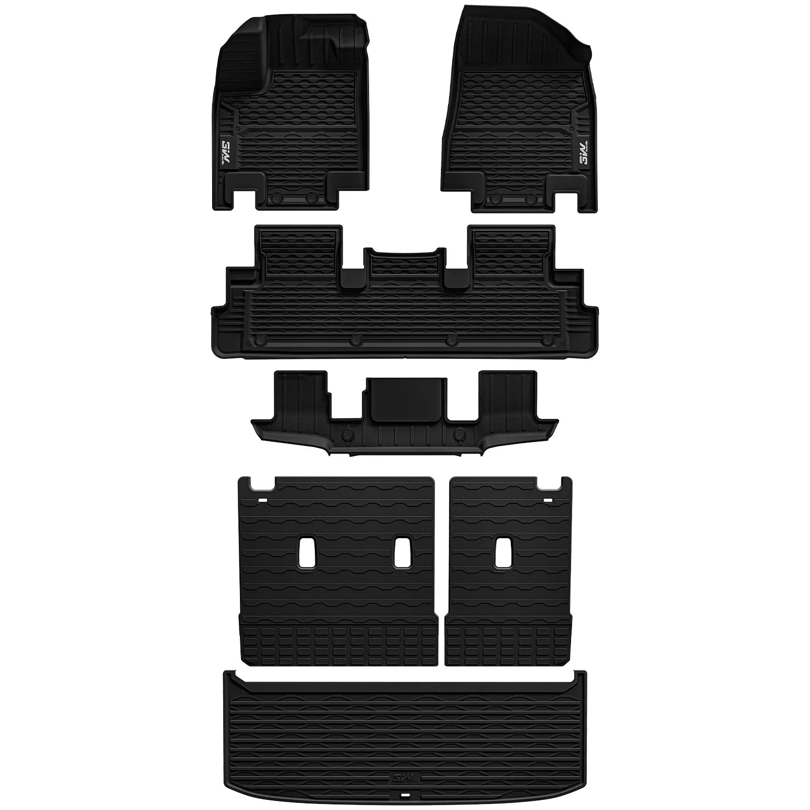 3W Floor Mats & Cargo Liner & Back Seat Cover Custom Fit for Nissan Pathfinder 2022 2023 2024 2025 (Only fit 7 Passenger Models), TPE All Weather Custom Fit Nissan Pathfinder Full Set,Black
