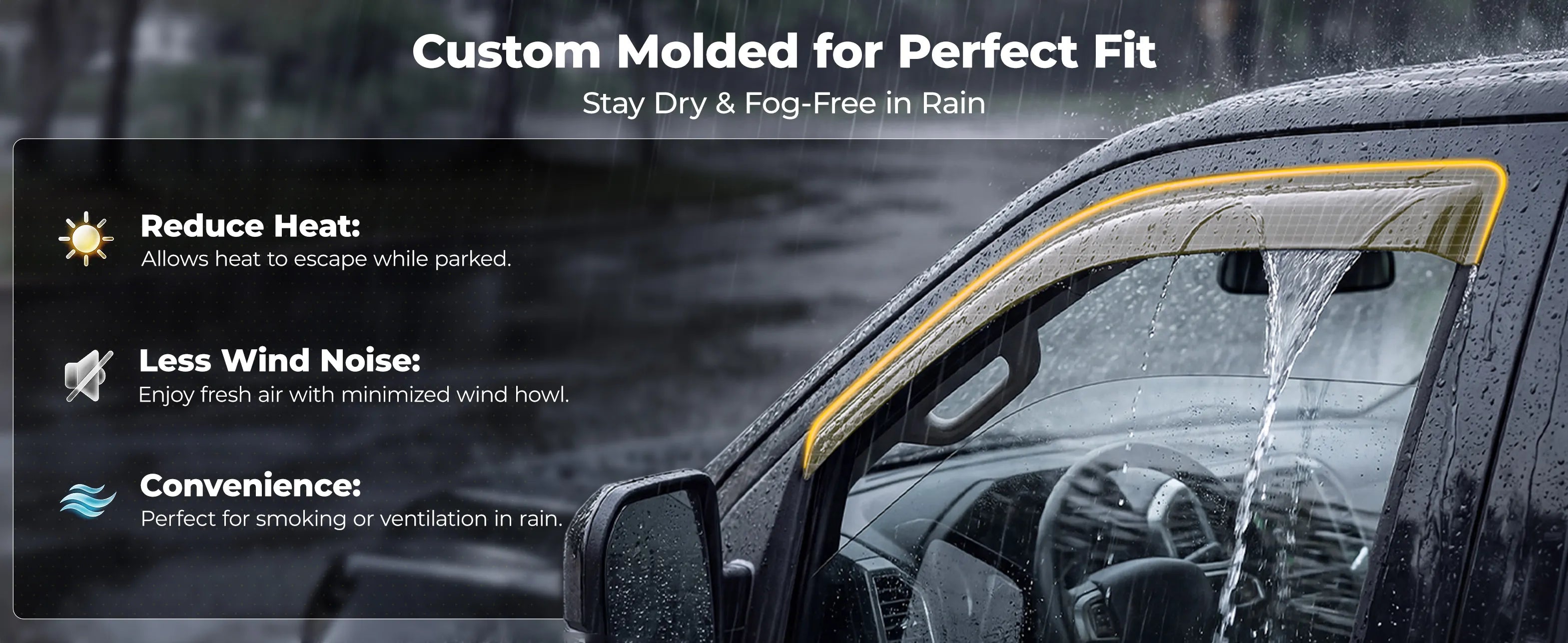 3W Custom Rain Guards for Ford F150 SuperCrew 2015-2026, F-150 Raptor F250 F350 F450 F550 Super Duty Crew Cab 2017-2025 Tape-on Side Window Wind Deflecotr 4PCS - 3Wliners