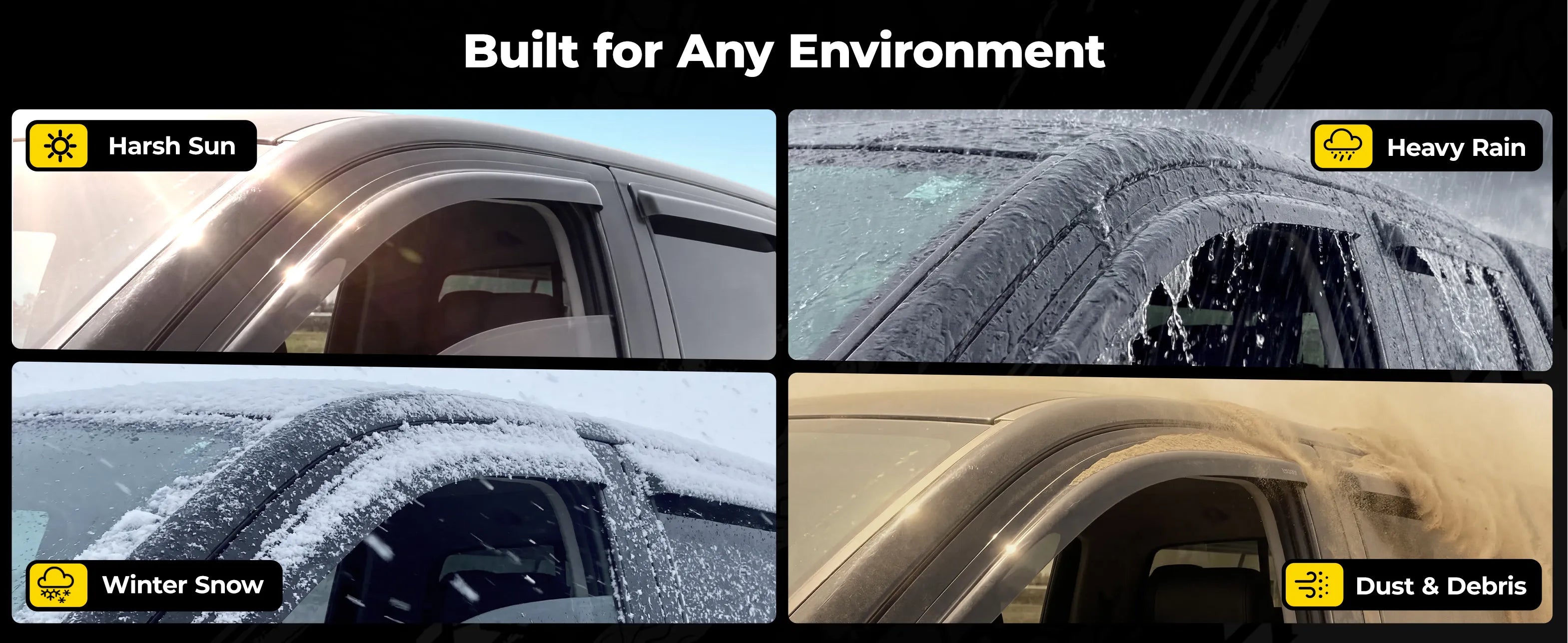 3W Custom Rain Guards for Ford F150 SuperCrew 2015-2026, F-150 Raptor F250 F350 F450 F550 Super Duty Crew Cab 2017-2025 Tape-on Side Window Wind Deflecotr 4PCS - 3Wliners