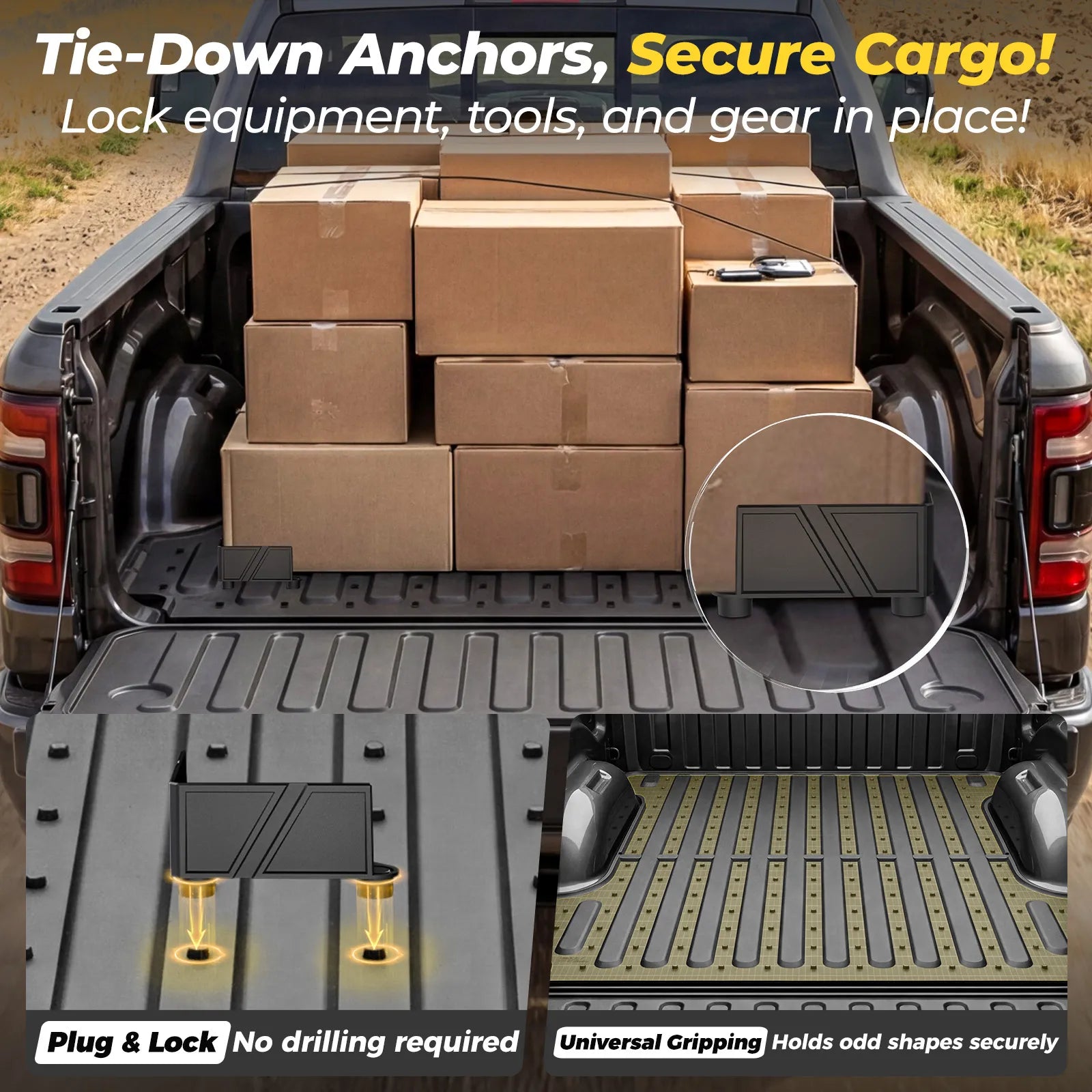 3W Truck Bed Mat Compatible with Dodge Ram 1500 2019-2026 Car Accessories Vehicle Perfectly Flush All Weather Protection TPE Full-Size Light-Duty Pickup Car Bed Cargo Mat