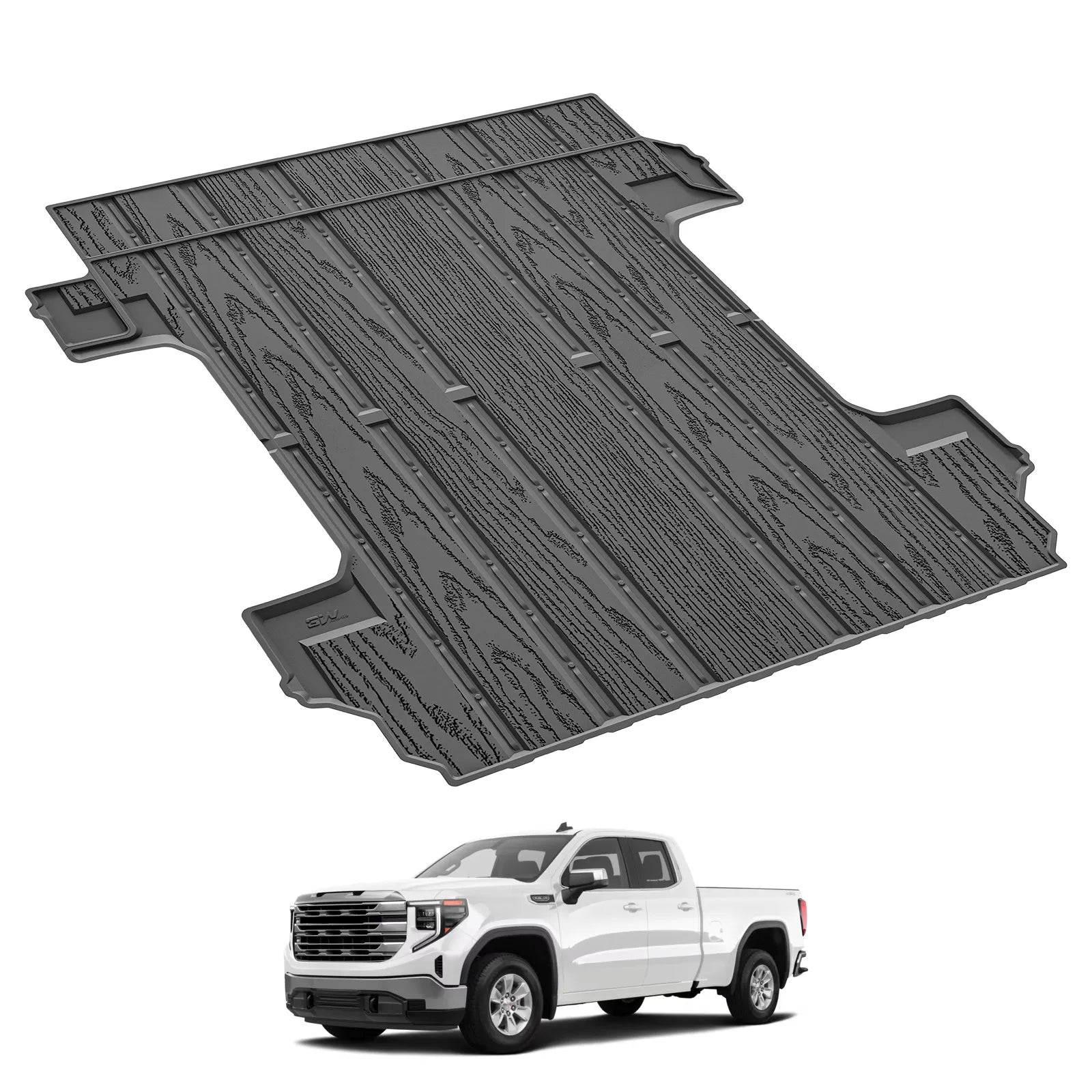3W Truck Bed Mat Fit 2019-2024 2025 2026 Chevy Silverado 1500 & GMC Sierra 1500 6.6FT Standard Bed All Weather TPE Custom Fit Heavy Duty Pickup Accessories Trunk Mat