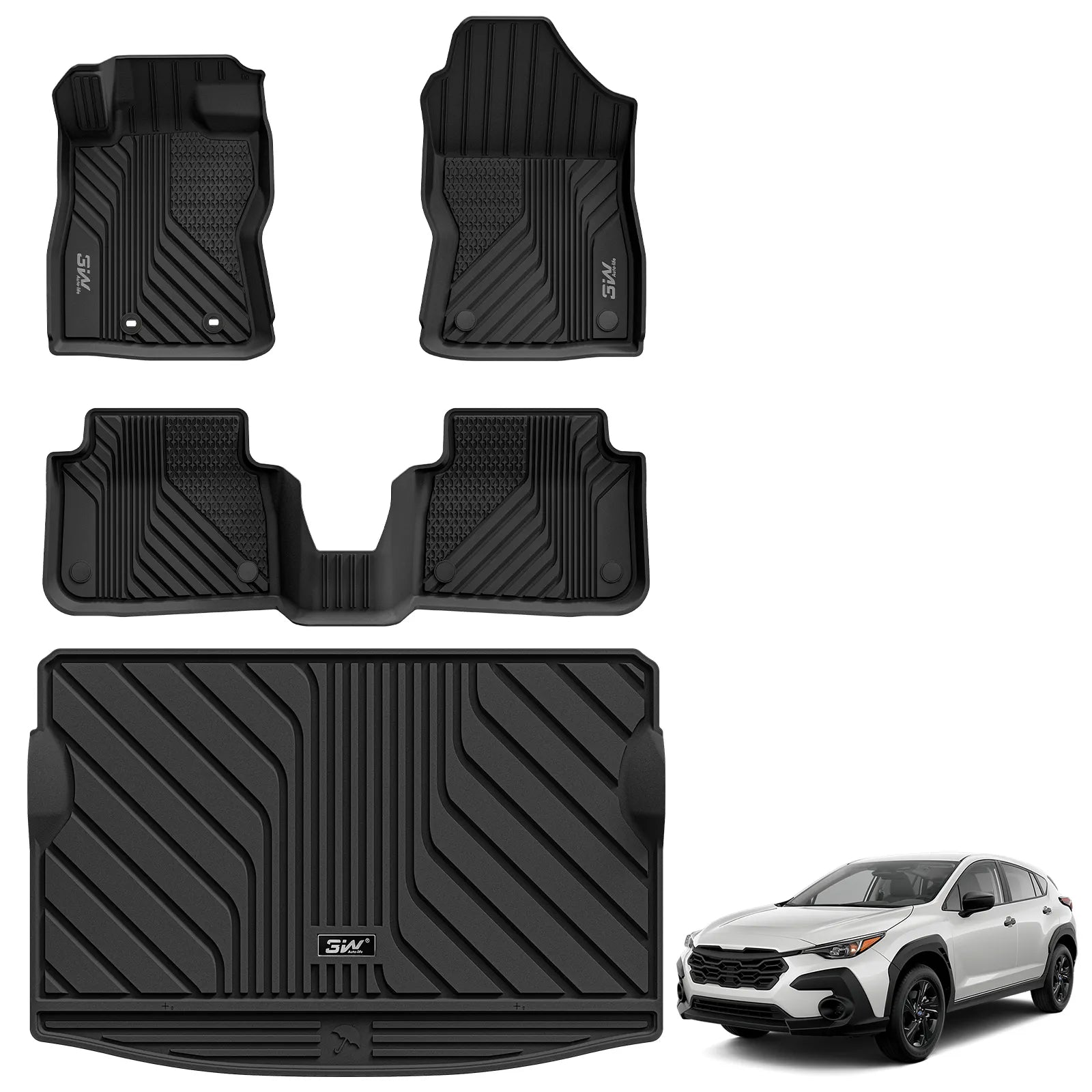 3W Floor Mats & Cargo Liner Fit for 2024 2025 2026 Subaru Crosstrek/2024 2025 2026 Subaru Impreza, All Weather TPE Car Liner Custom Fit for Crosstrek & Impreza Accessories (NOT for Hybrid)
