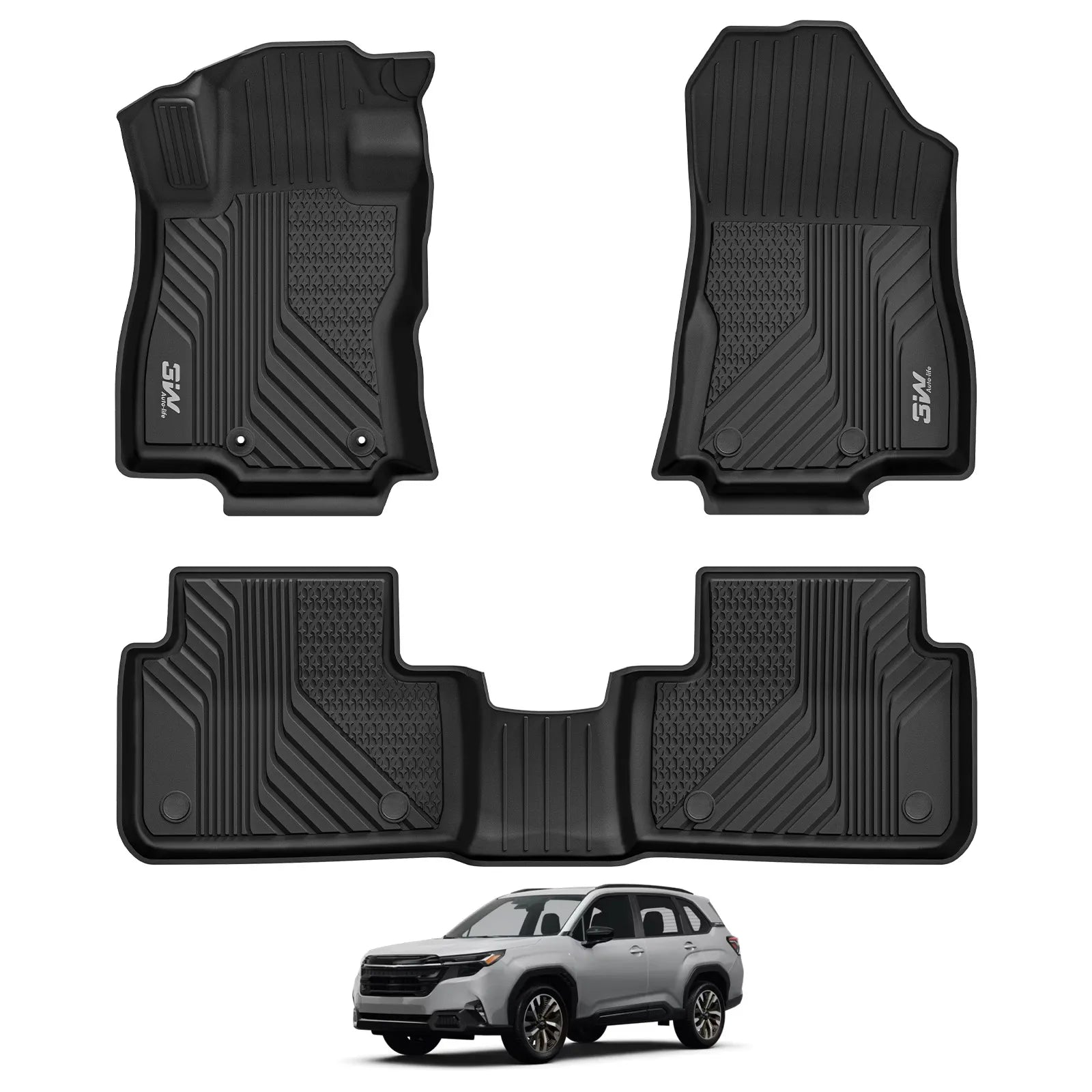 3W Floor Mats Custom Fit for Subaru Forester 2025, TPE All Weather Floor Liner for Subaru Forester 1st and 2nd Row Full Set Car Mats Trunk Mats Forester Accessories
