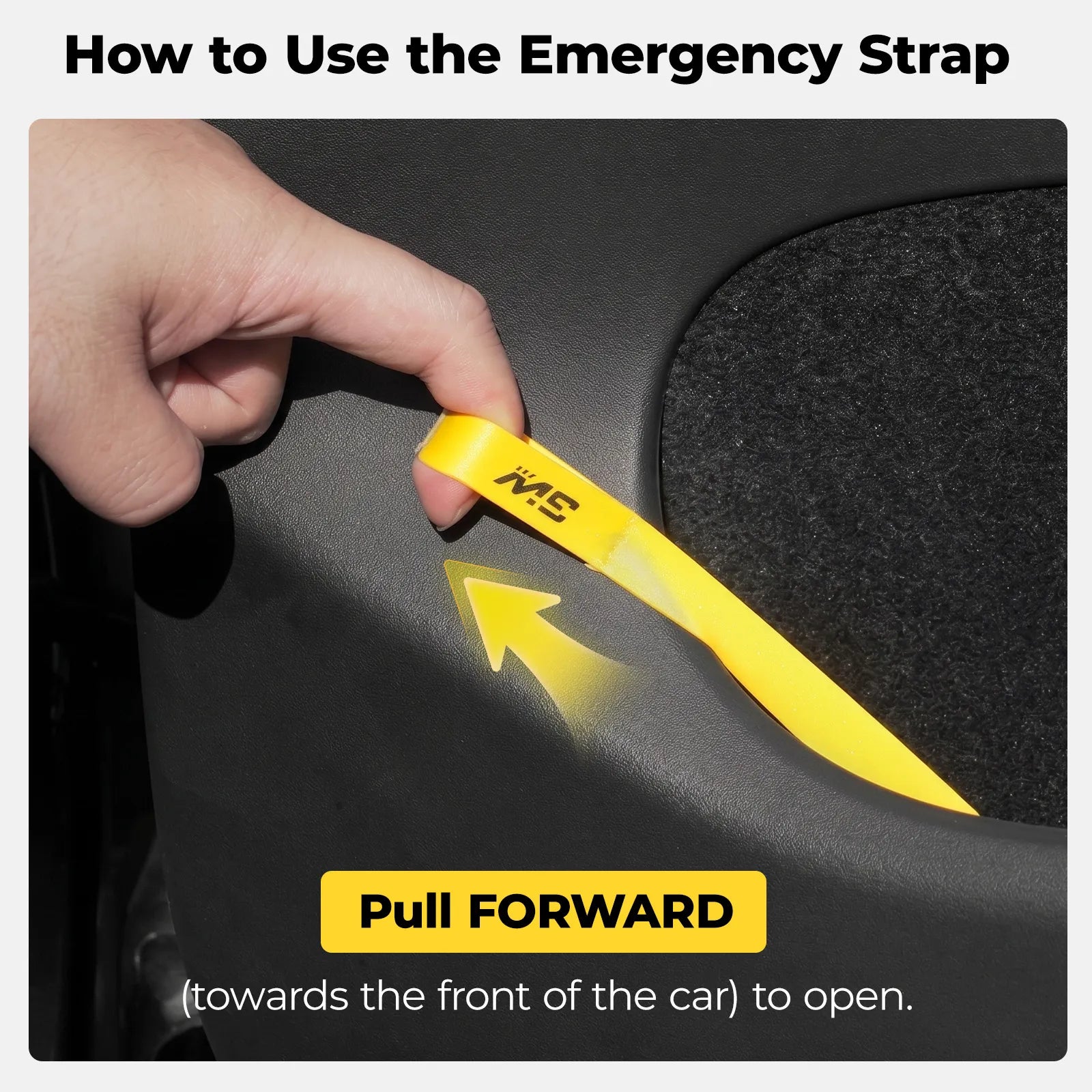Custom-fit TPE door pocket organizer and emergency release strap set for the 2024-2026 Tesla Model 3 Highland, designed for a seamless fit in the side door storage slots.