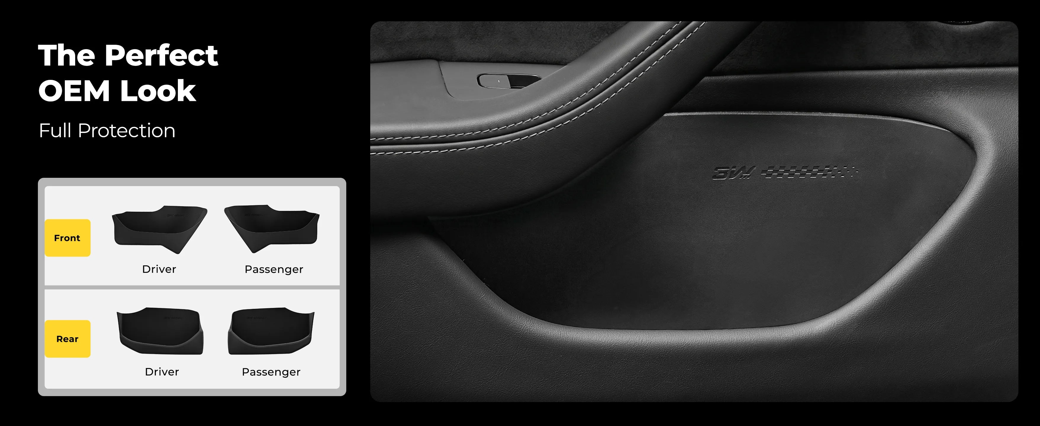 Custom-fit TPE door pocket organizer and emergency release strap set for the 2024-2026 Tesla Model 3 Highland, designed for a seamless fit in the side door storage slots.
