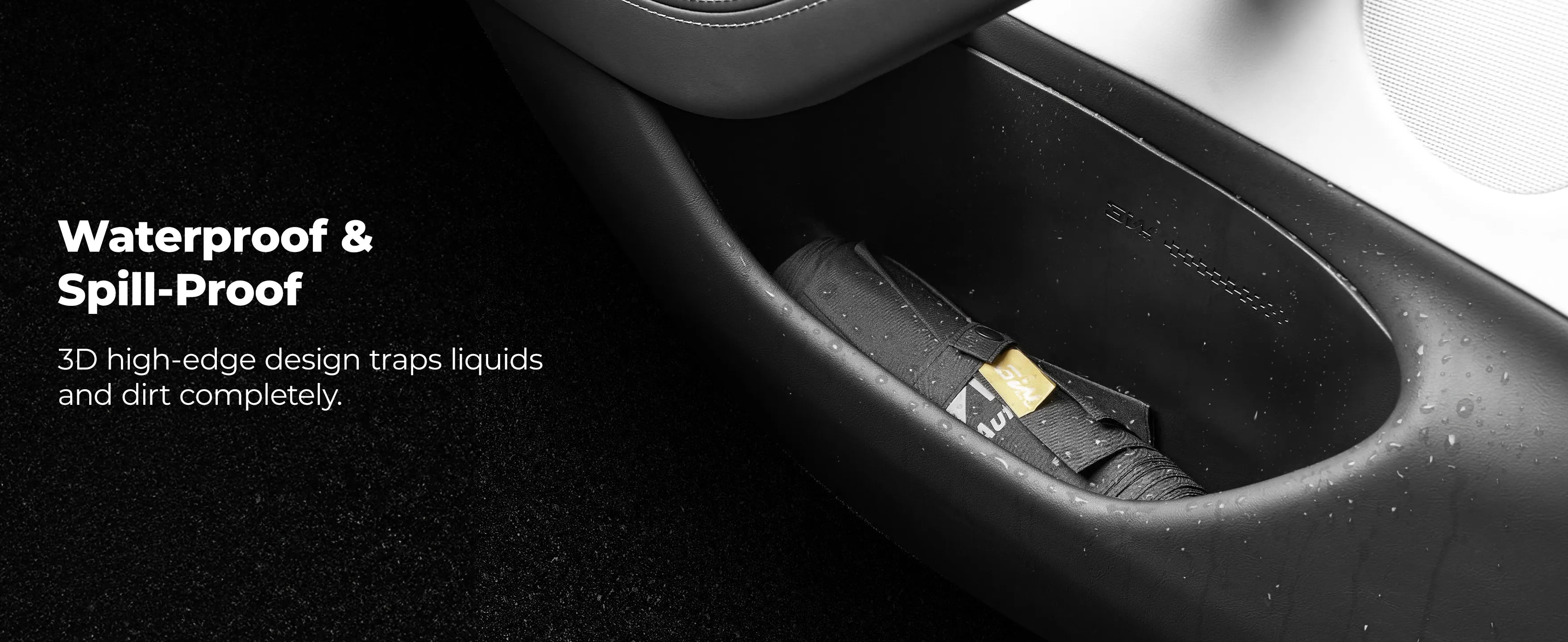 Custom-fit TPE door pocket organizer and emergency release strap set for the 2024-2026 Tesla Model 3 Highland, designed for a seamless fit in the side door storage slots.