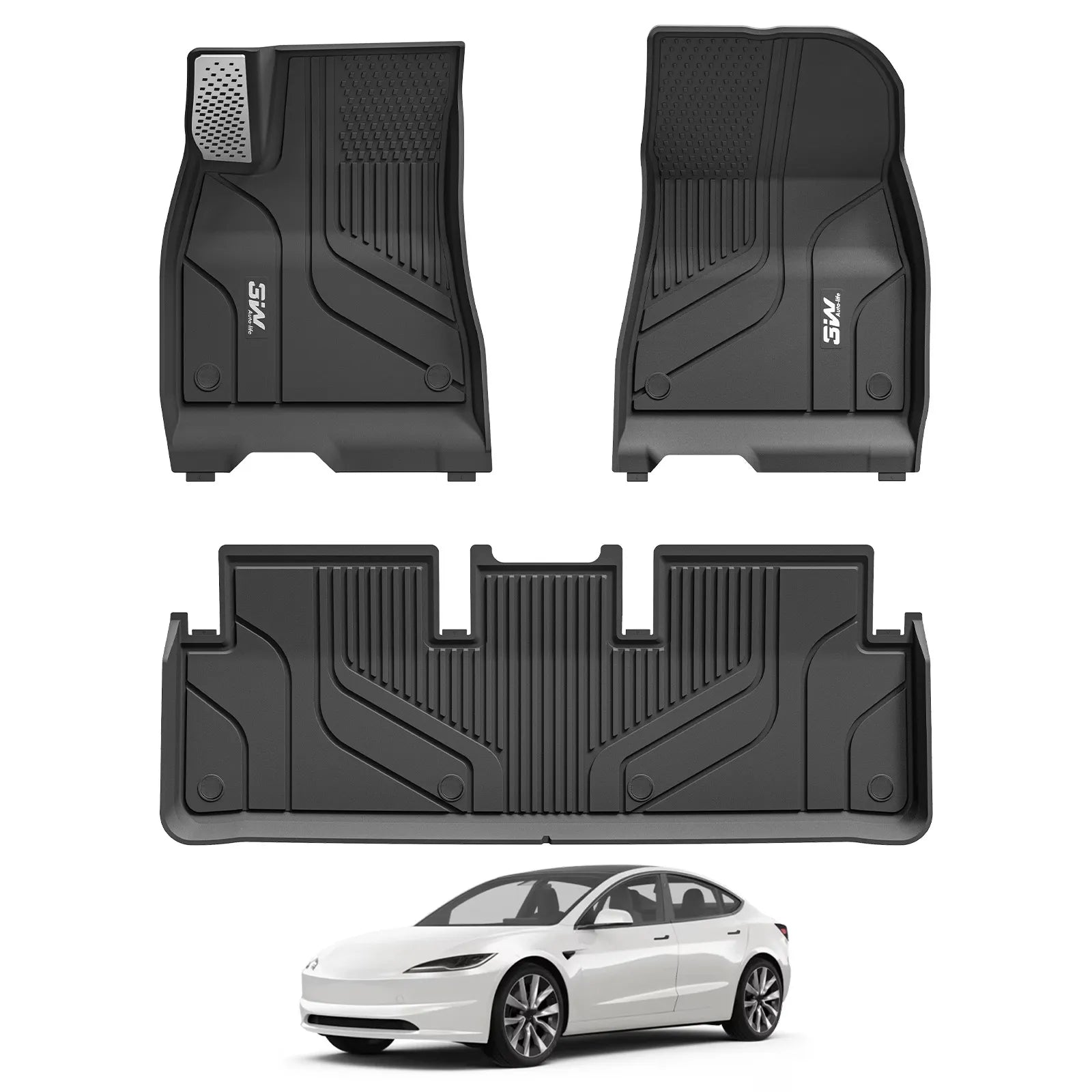 3W Tesla Model 3 2024 Highland New Generation Custom Floor Mats / Trunk Mats TPE Material & All-Weather Protection Vehicles & Parts 3Wliners 2024 2024 Model 3 Highland New Generation 1st&2nd Row Mats With Metal Pedal