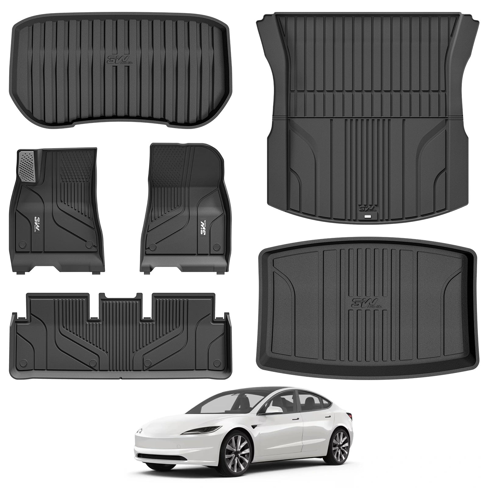 3W Tesla Model 3 2024 Highland New Generation Custom Floor Mats / Trunk Mats TPE Material & All-Weather Protection Vehicles & Parts 3Wliners 2024 2024 Model 3 Highland New Generation Full Set-6 PCS With Mental Pedal
