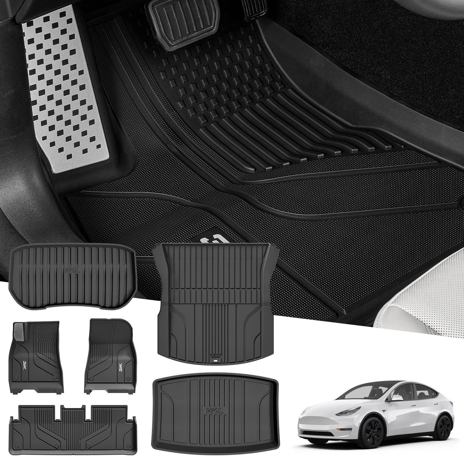 3W Tesla Model 3 2024 Highland New Generation Custom Floor Mats / Trunk Mats TPE Material & All-Weather Protection Vehicles & Parts 3Wliners 2024 2024 Model 3 Highland New Generation Full Set-6 PCS With Mental Pedal