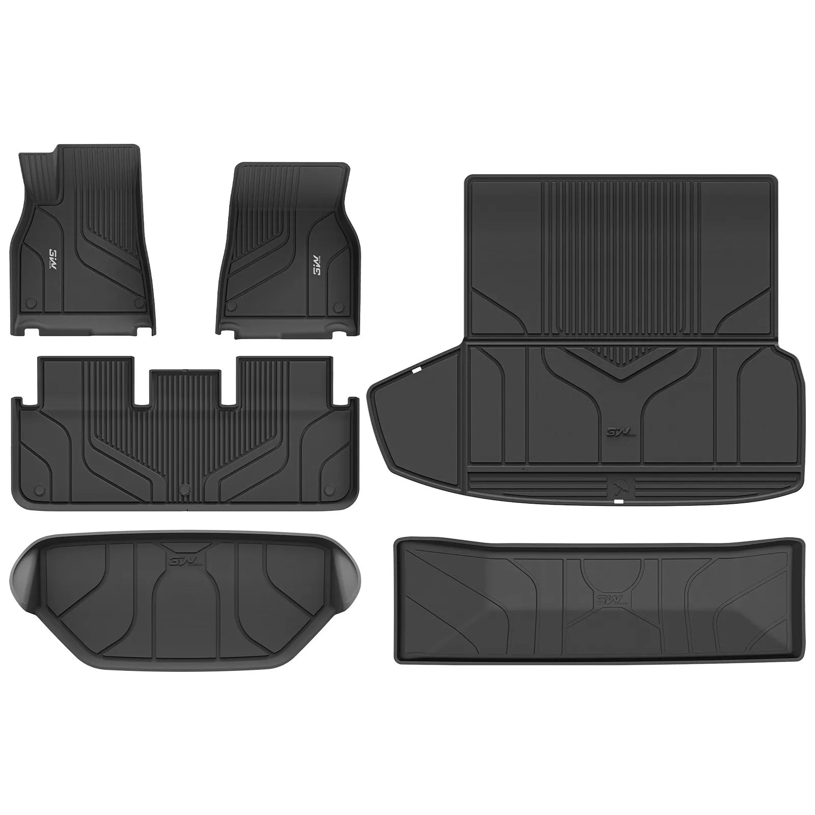 3W Floor Mats & Cargo Liner Fit for Tesla Model S 2021-2025 2026 All Weather TPE Custom Fit Floor Liners for 1-2 Rows and Trunk Full Set