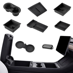 3W 8-piece interior bundle for Tesla Model Y Juniper 2025-2026 including center console storage organizer trays and custom car air freshener